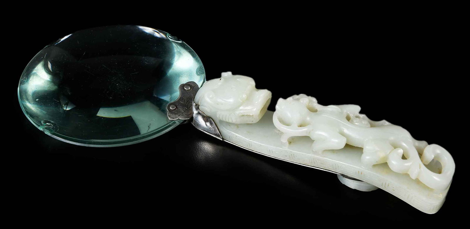 Chinese Carved Jade Belt Hook Mounted as Magnifying Glass (1 of 9)