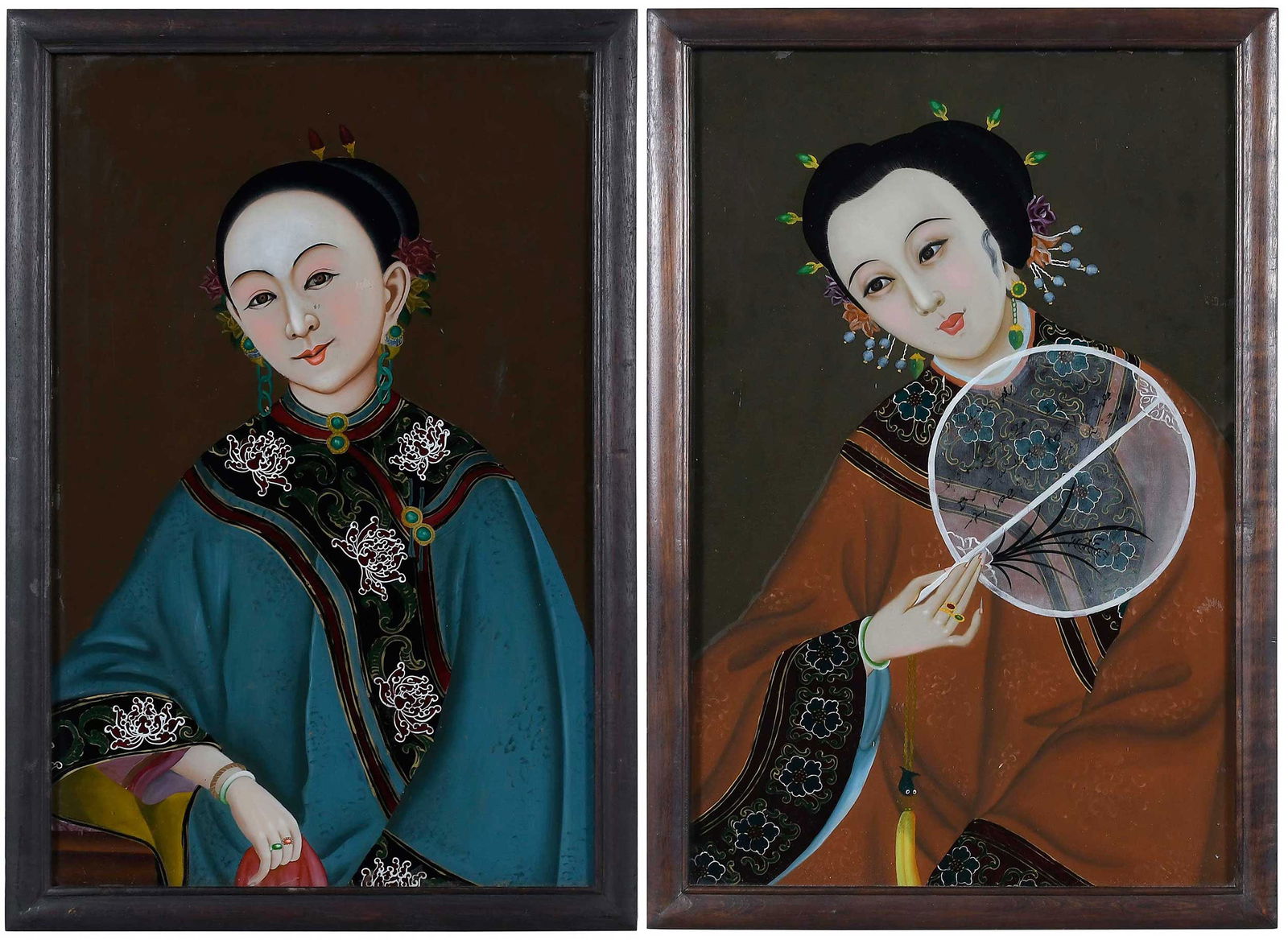 Pair of Chinese Export Reverse Painted Glass Portraits (1 of 11)
