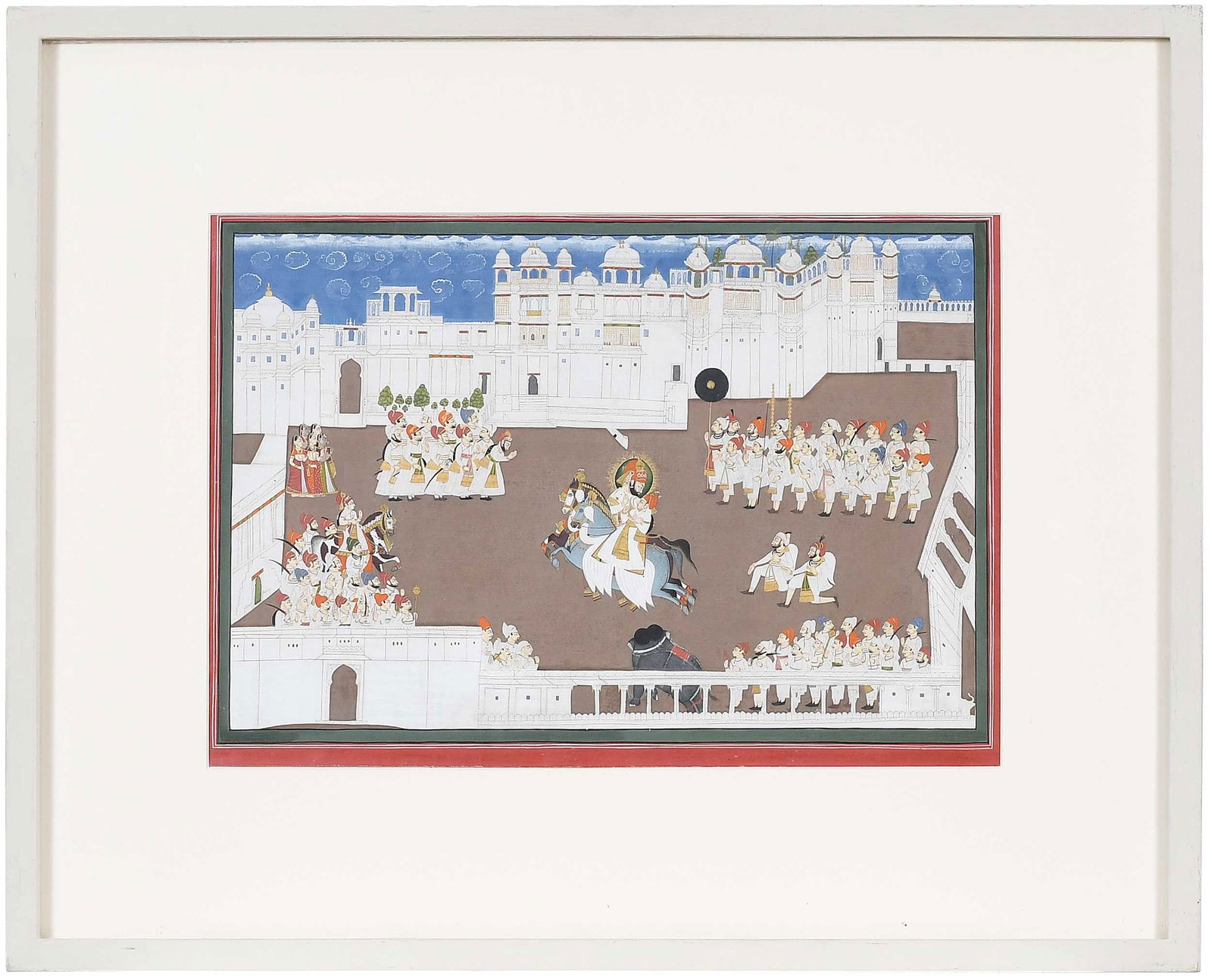 Framed Mewar School Style Courtly Equestrian Painting (1 of 11)