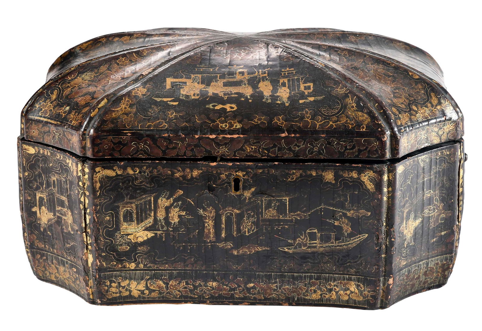 Large Black Lacquer and Gilt Chinoiserie Decorated Tea Caddy (1 of 10)