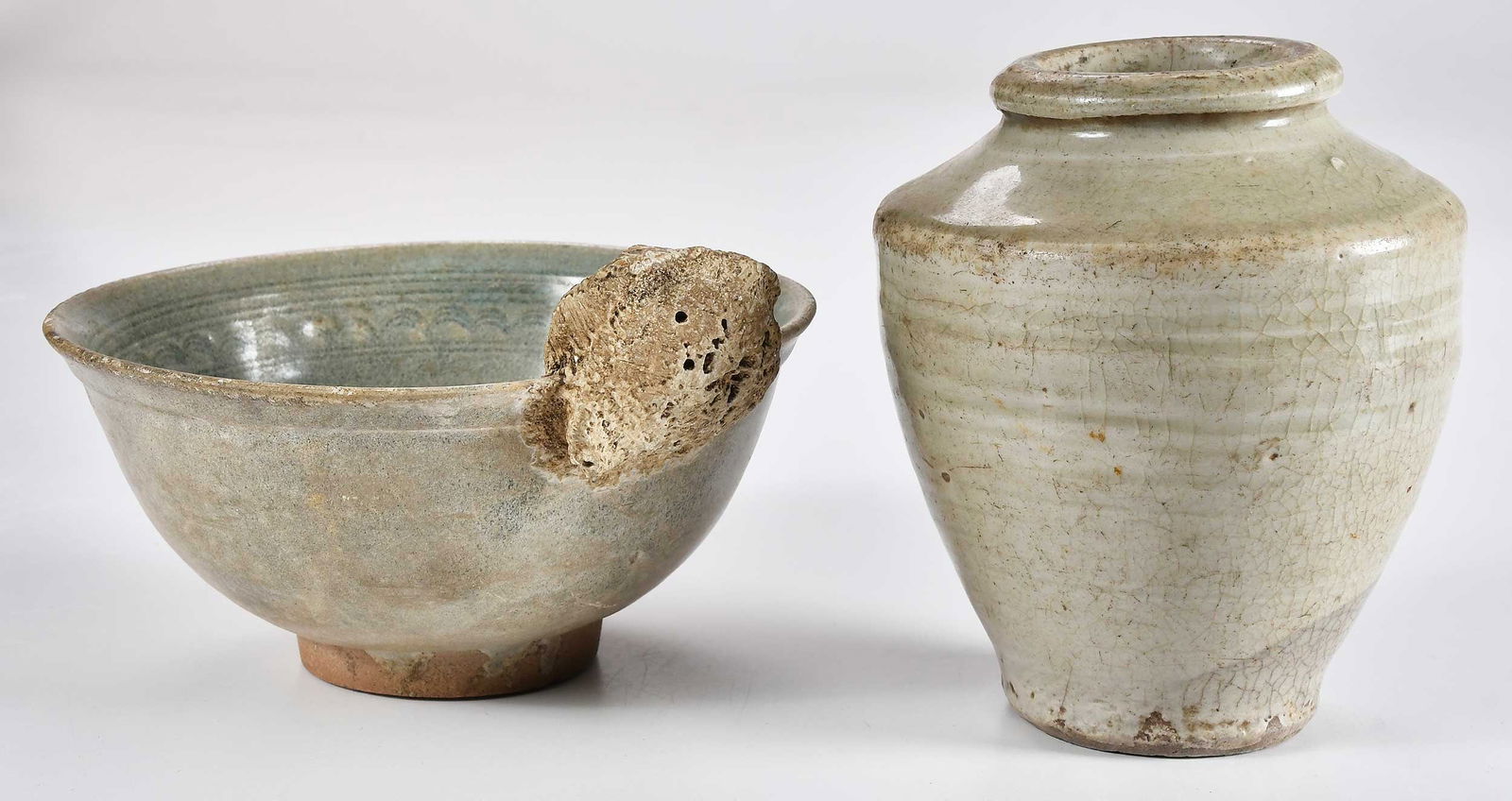 Two Chinese Celadon Glazed Ceramic Table Objects - 3