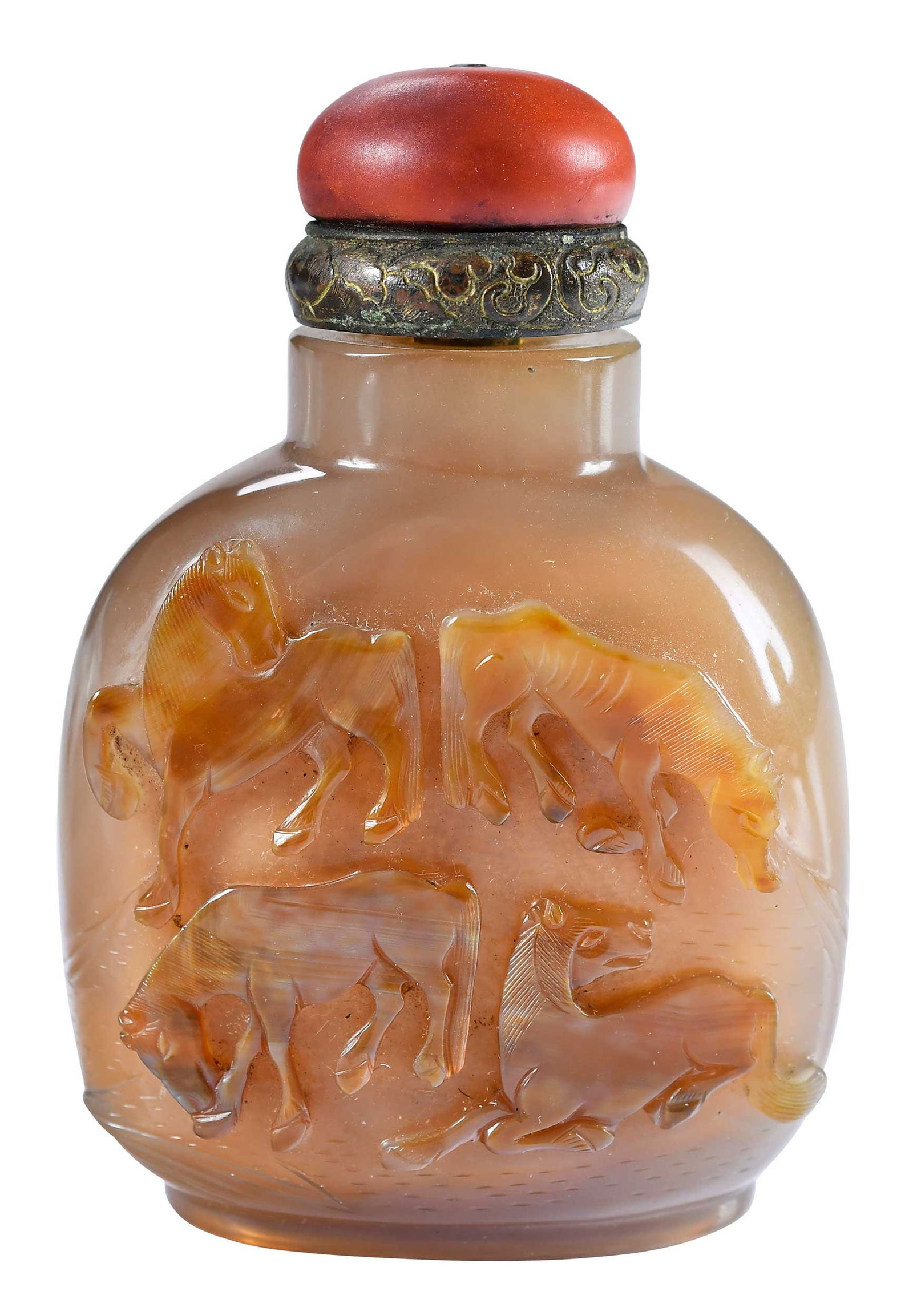 Large Chinese Carved Butterscotch Agate Snuff Bottle (1 of 5)
