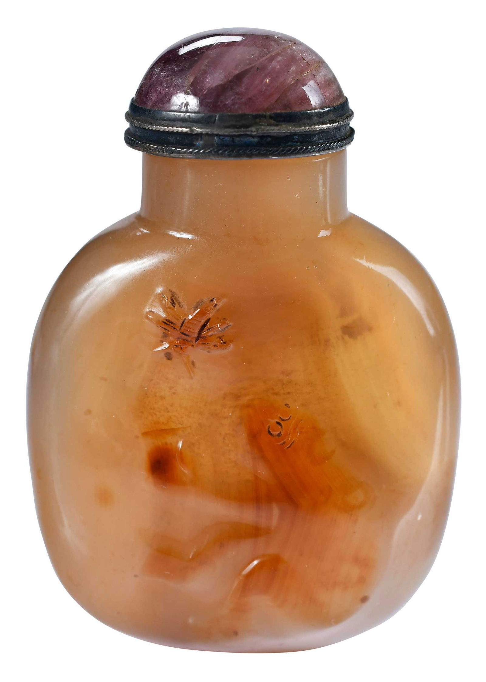 Chinese Carved Butterscotch Agate Snuff Bottle (1 of 5)