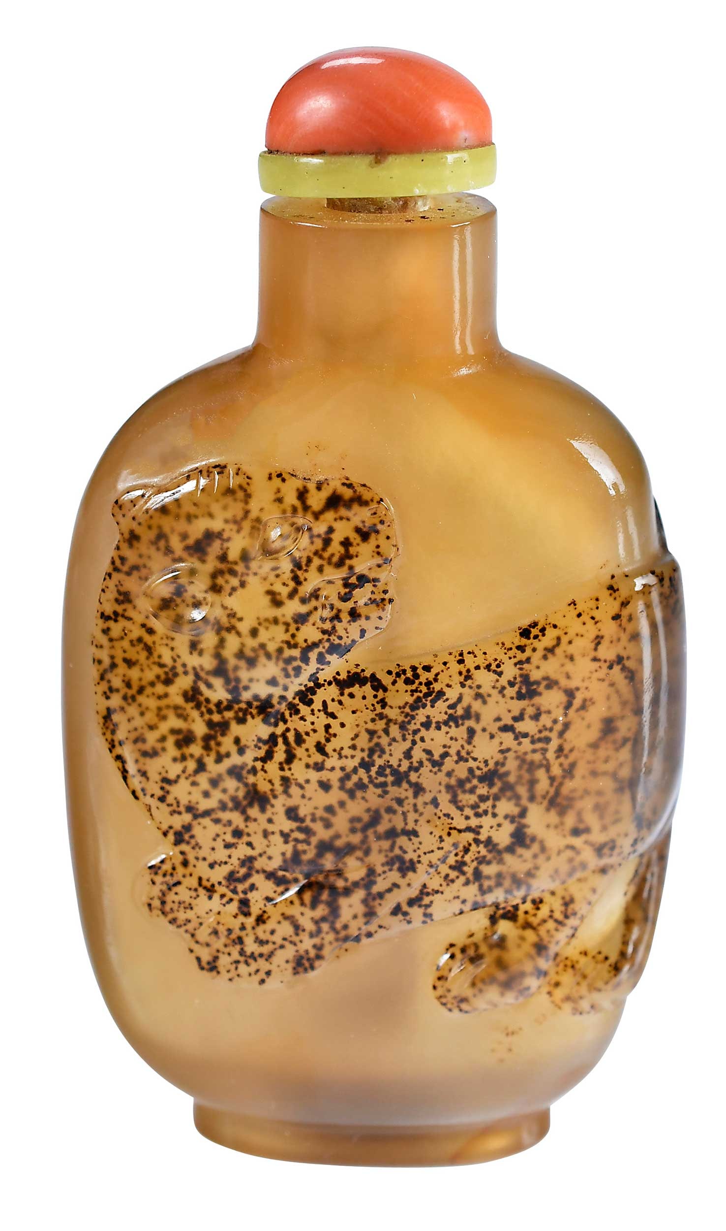 Chinese Carved Butterscotch Agate Snuff Bottle (1 of 5)