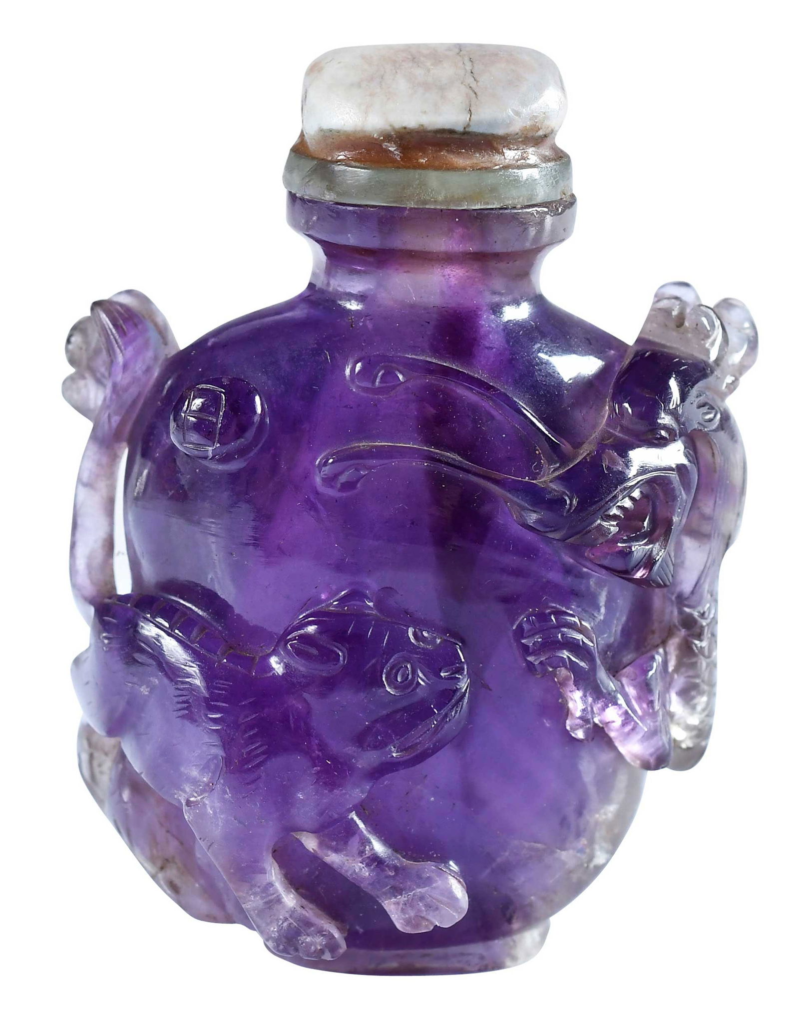 Chinese Carved Amethyst Snuff Bottle (1 of 6)