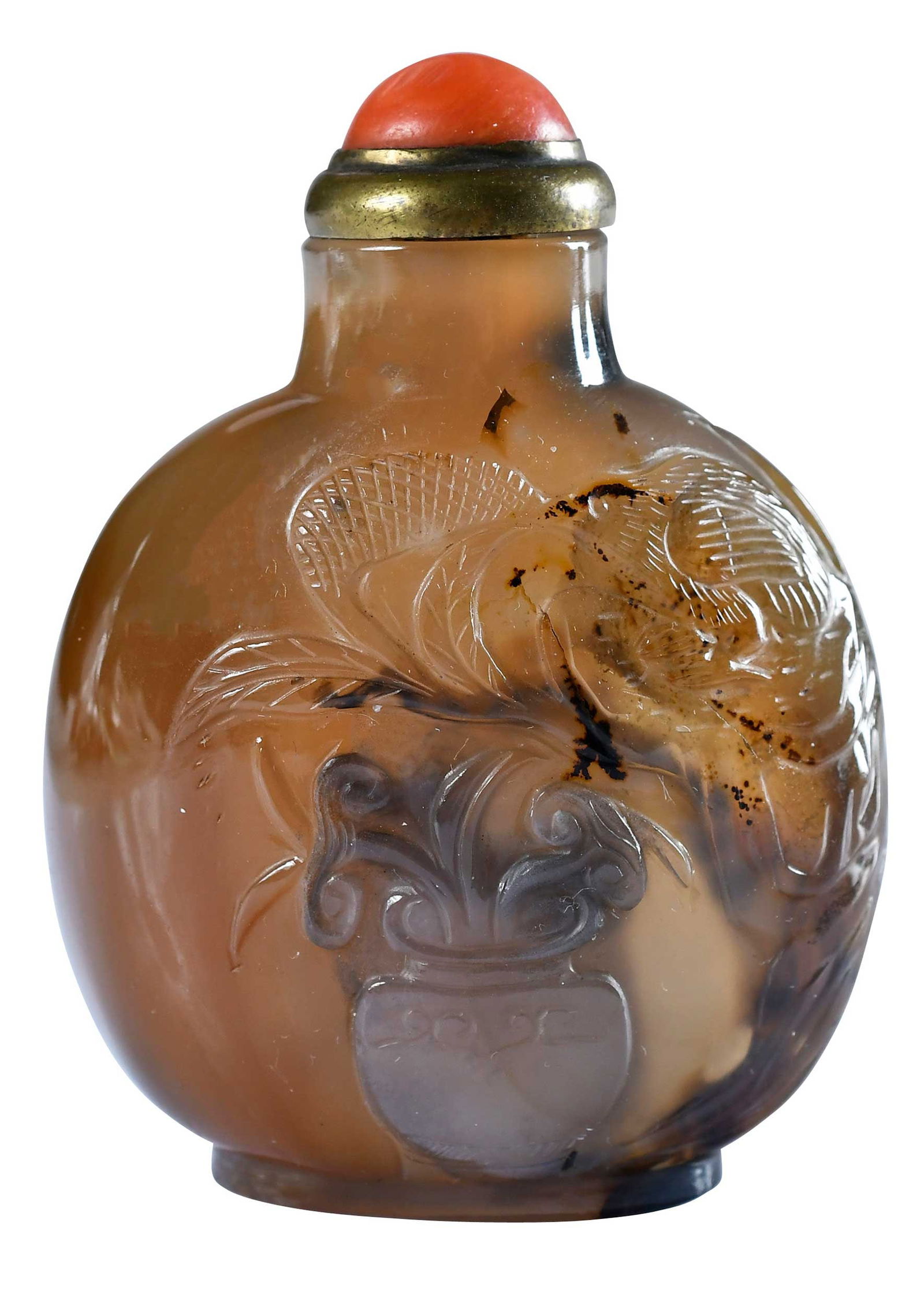 Chinese Carved Shadow Agate Snuff Bottle (1 of 5)