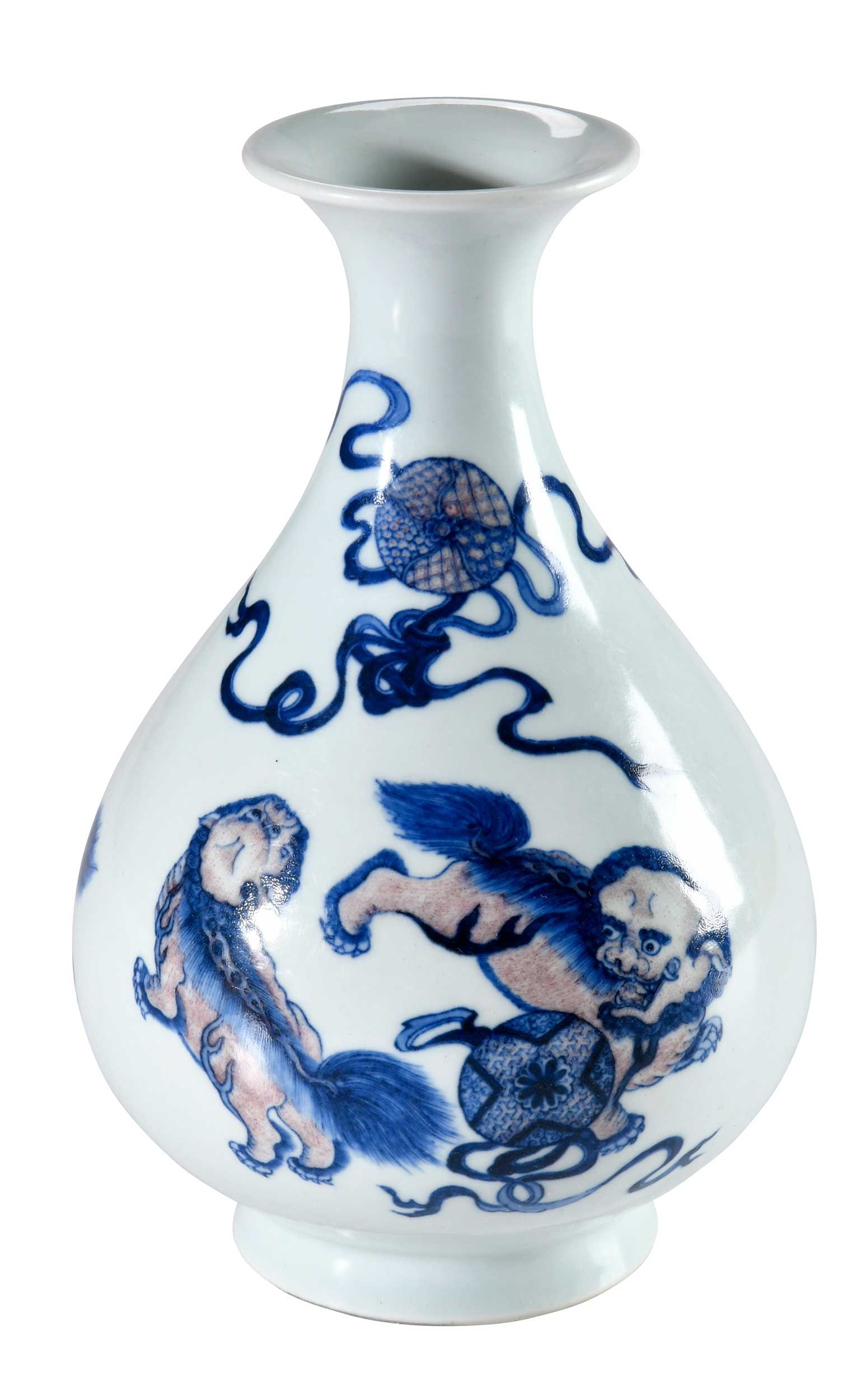 Chinese Pear Form Porcelain Vase with Fu Lions (1 of 9)