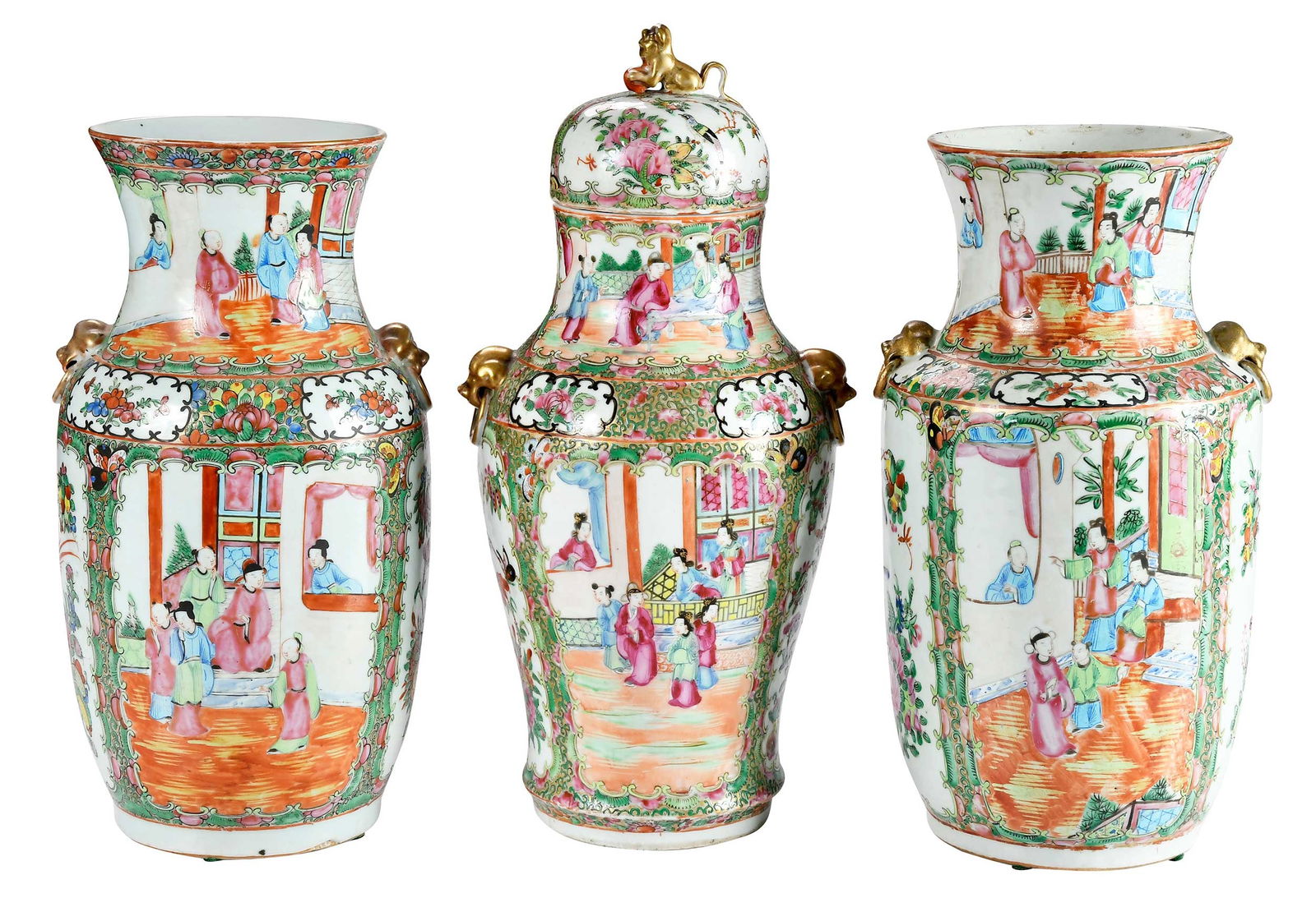 Three Piece Chinese Famille Rose Porcelain Garniture (1 of 8)
