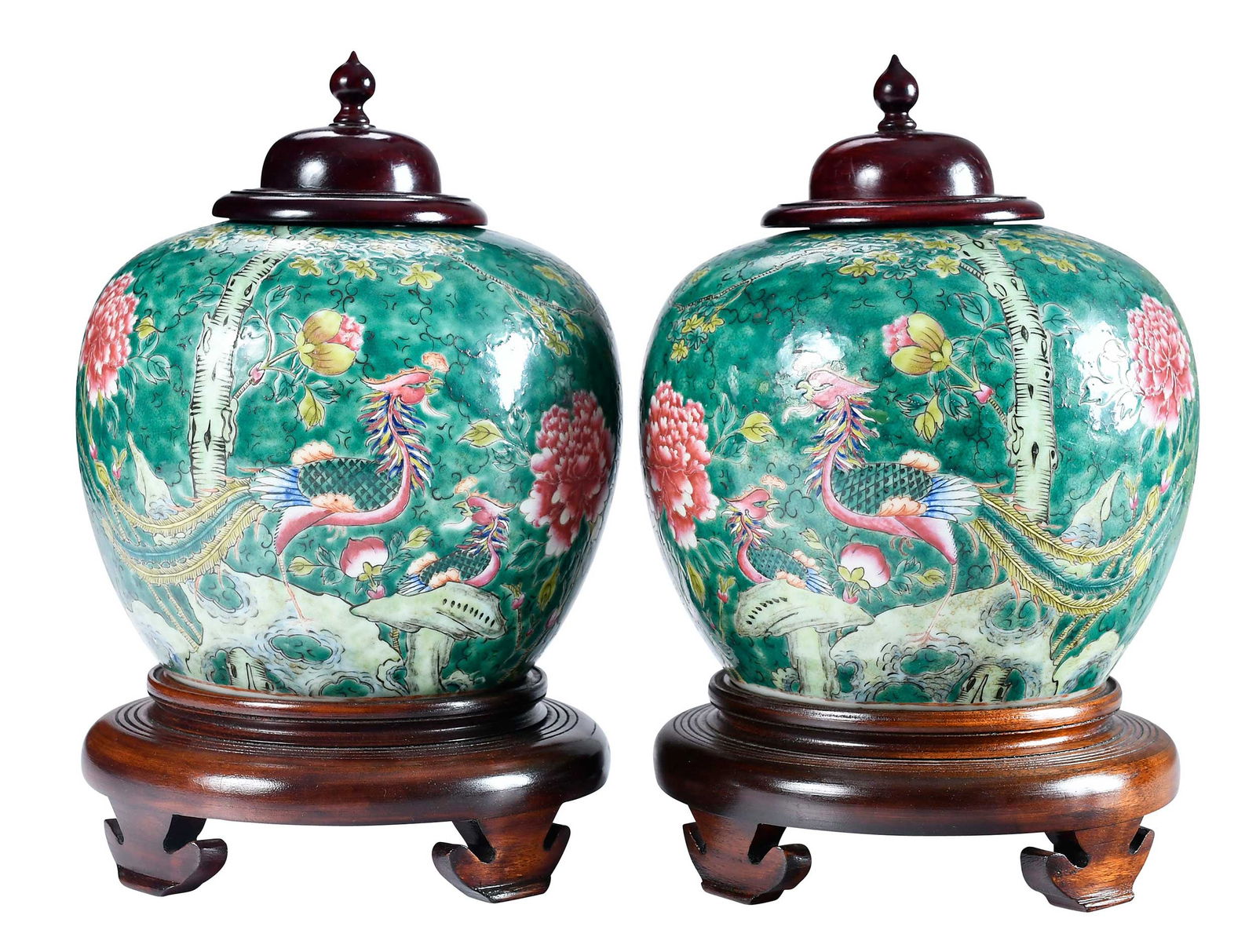 Pair of Chinese Famille Verte Porcelain Jars (1 of 9)