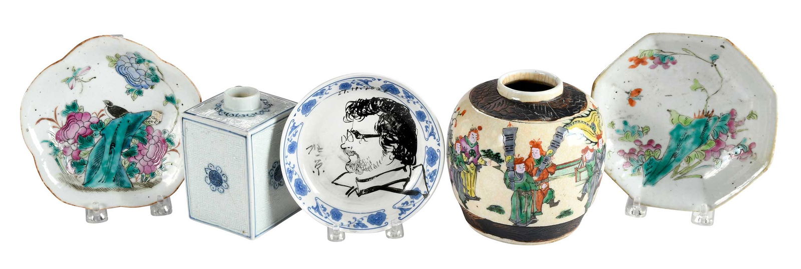 Five Chinese Enamel Decorated Porcelain Table Objects (1 of 7)