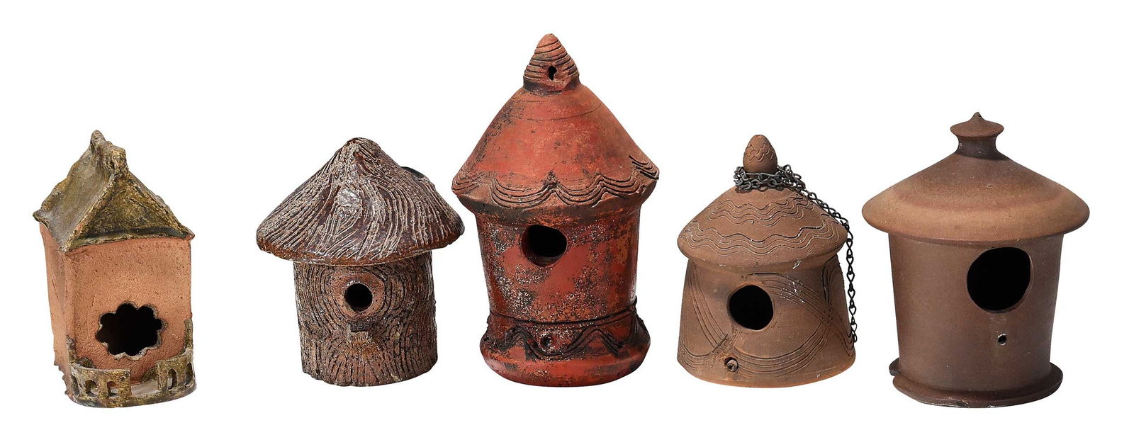 Group of Five Pottery Birdhouses (1 of 6)