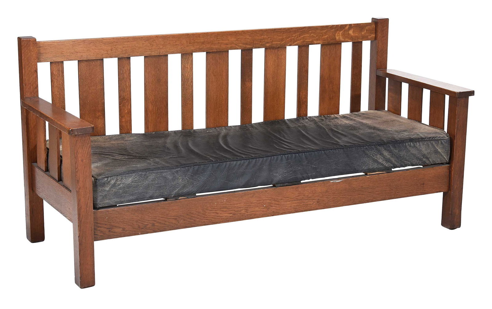 Arts and Crafts Limbert Style Oak and Leather Settle Sofa (1 of 5)