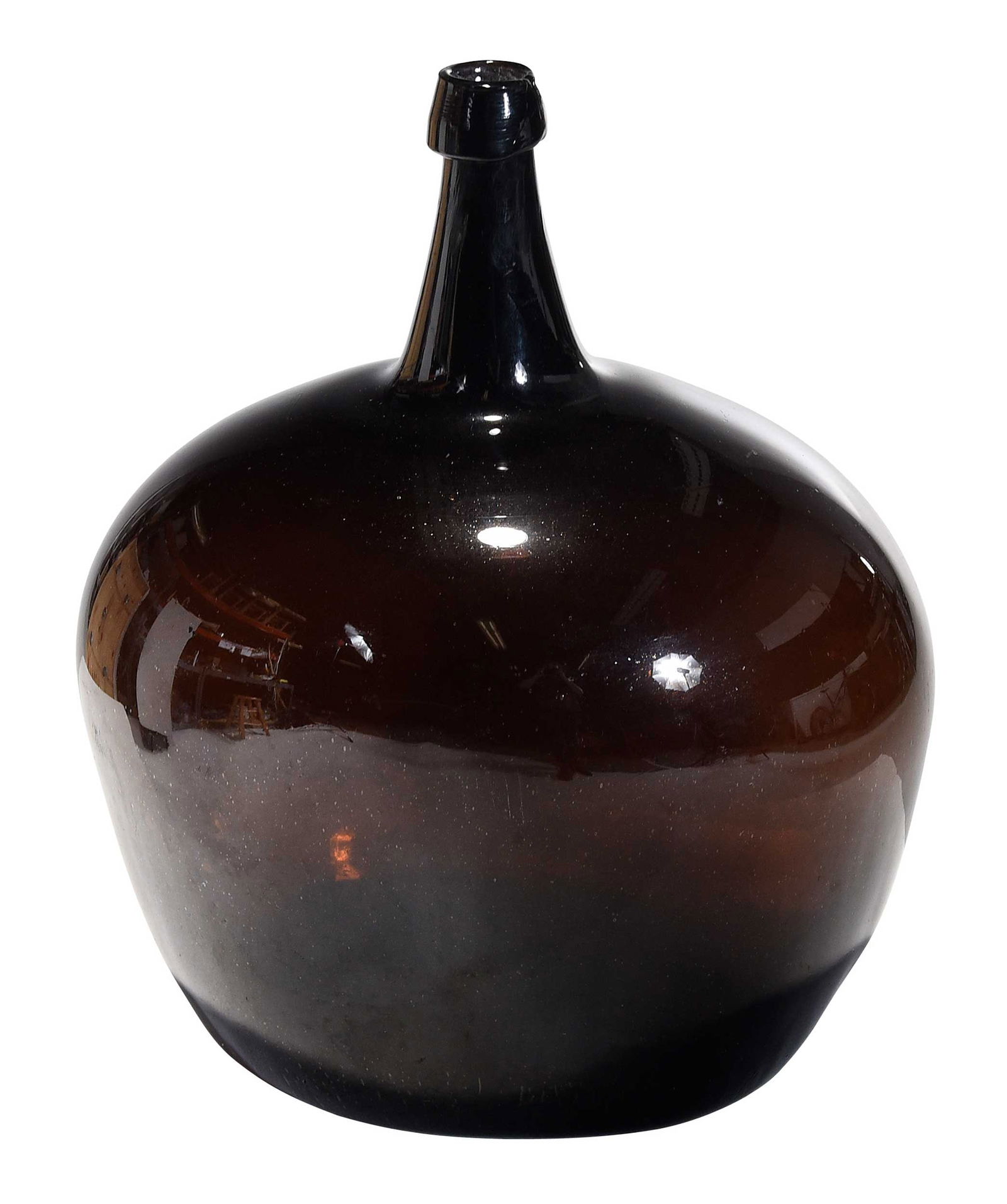 Large Amber Glass Demijohn Bottle: 19th century, 18 x 14-3/4 x 11-1/4 in.Provenance: Private Collection, Georgetown, South Carolina