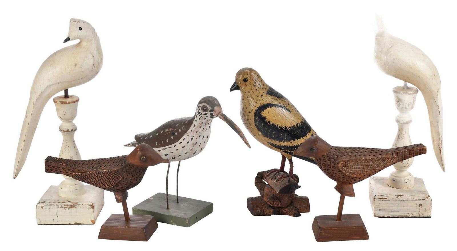 Six Folk Art Carved and Painted Wood Birds (1 of 9)