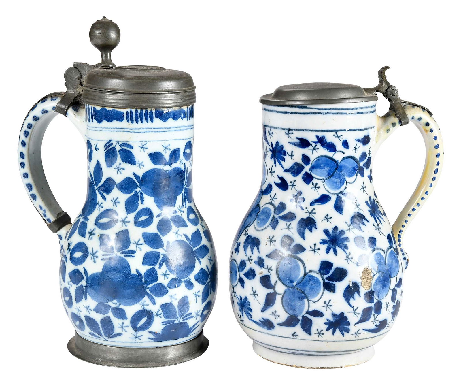 Two Pewter Mounted Blue and White Delft Tankards, One Dated 1725 (1 of 9)