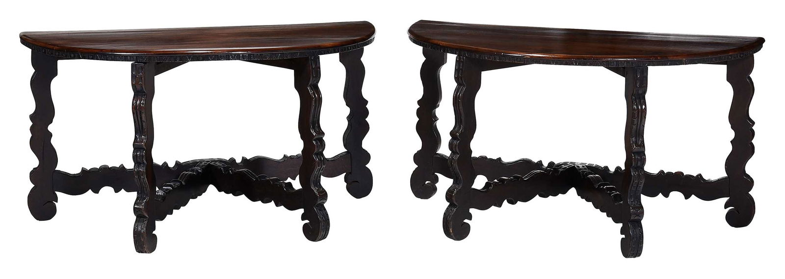 Pair of Spanish Baroque Style Walnut Demilune Tables (1 of 6)