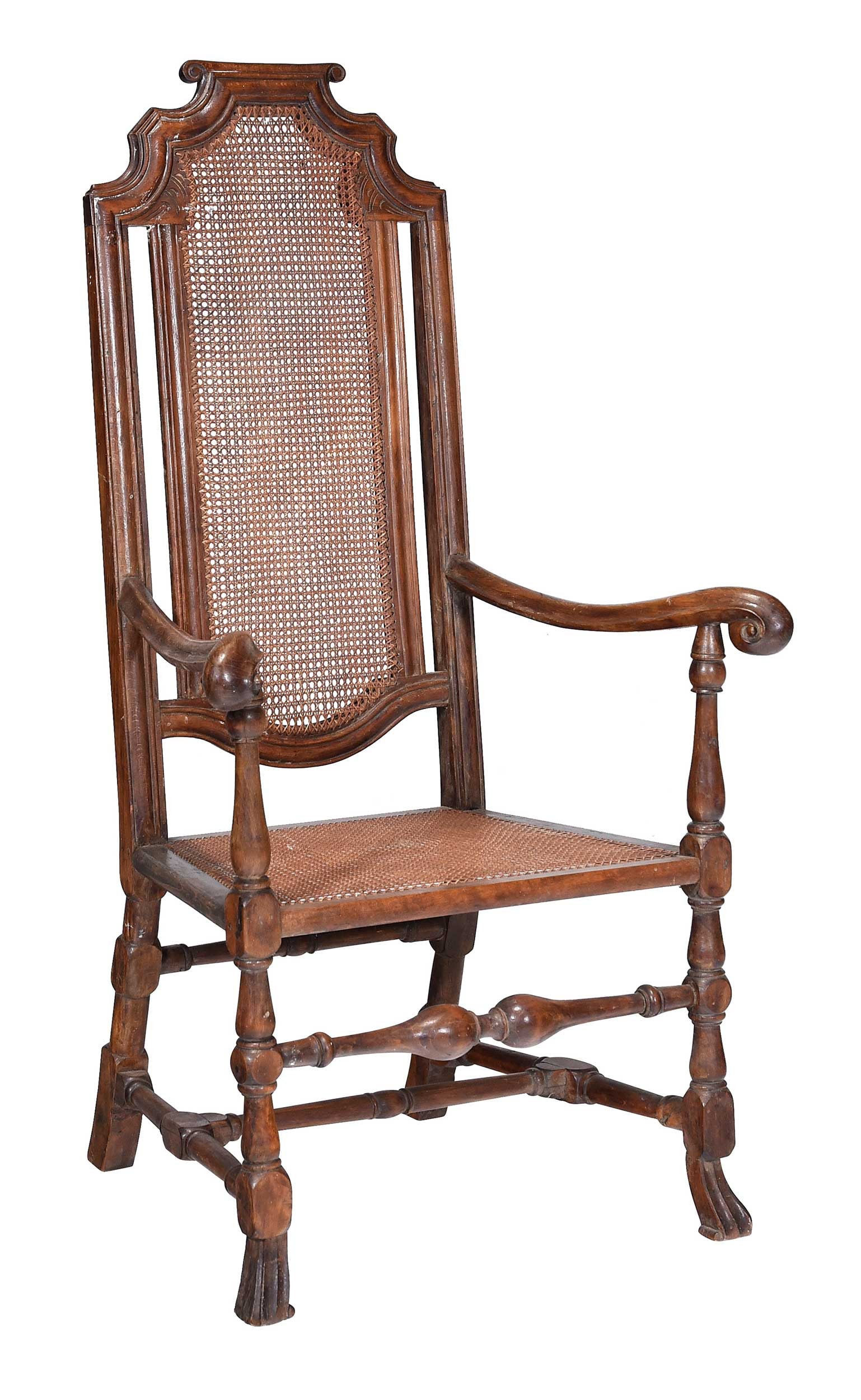 William and Mary Style Carved and Caned Oak Open Armchair (1 of 7)
