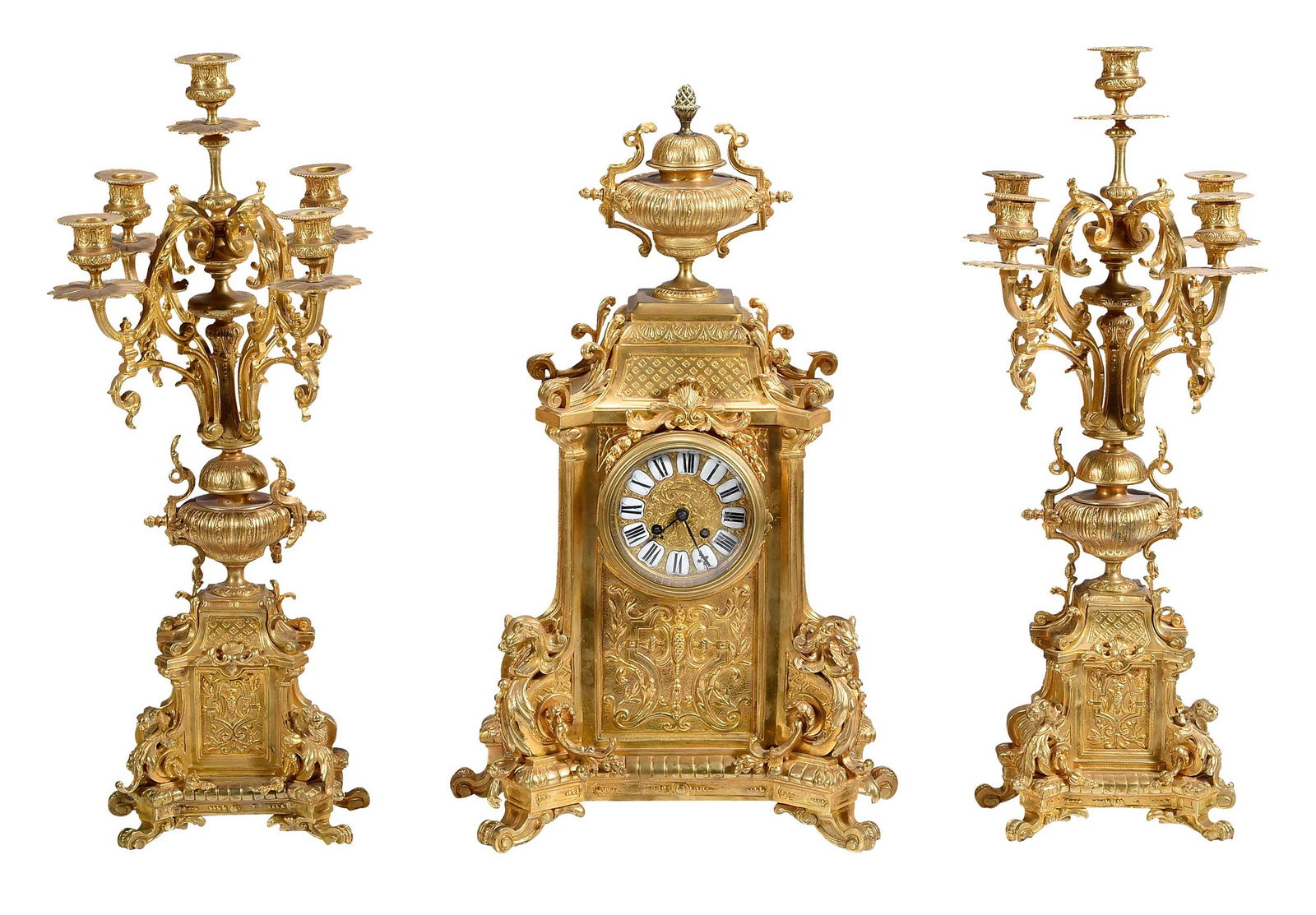 Samuel Marti Baroque Gilt Bronze Three-Piece Garniture Set (1 of 9)