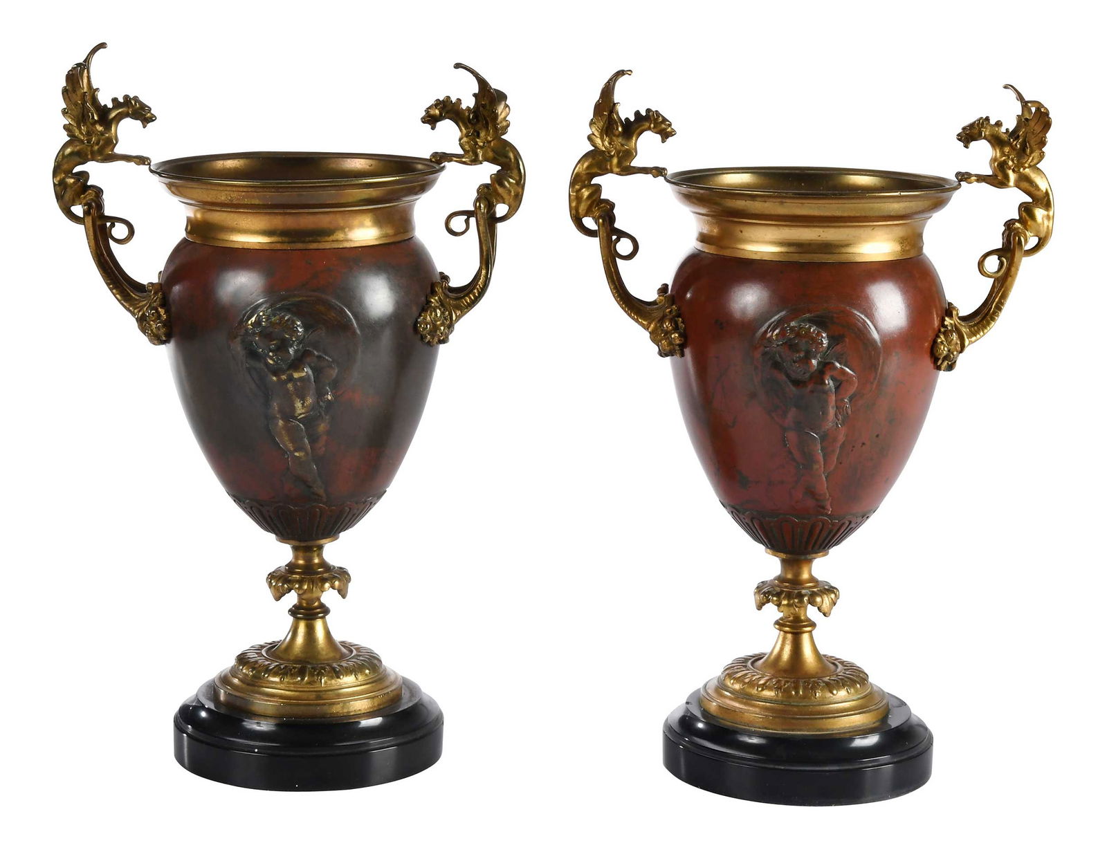 Pair of French Neoclassical Style Gilt Bronze Mounted Urns (1 of 7)