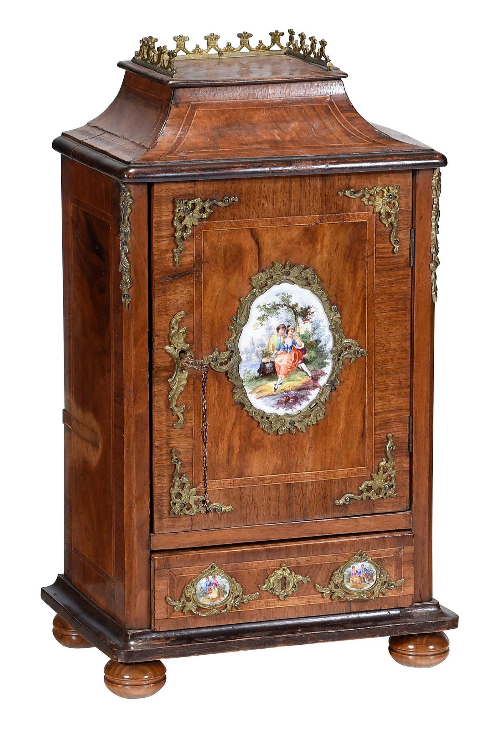 Louis XVI Style Bronze and Porcelain Mounted Inlaid Mahogany Table Cabinet (1 of 8)