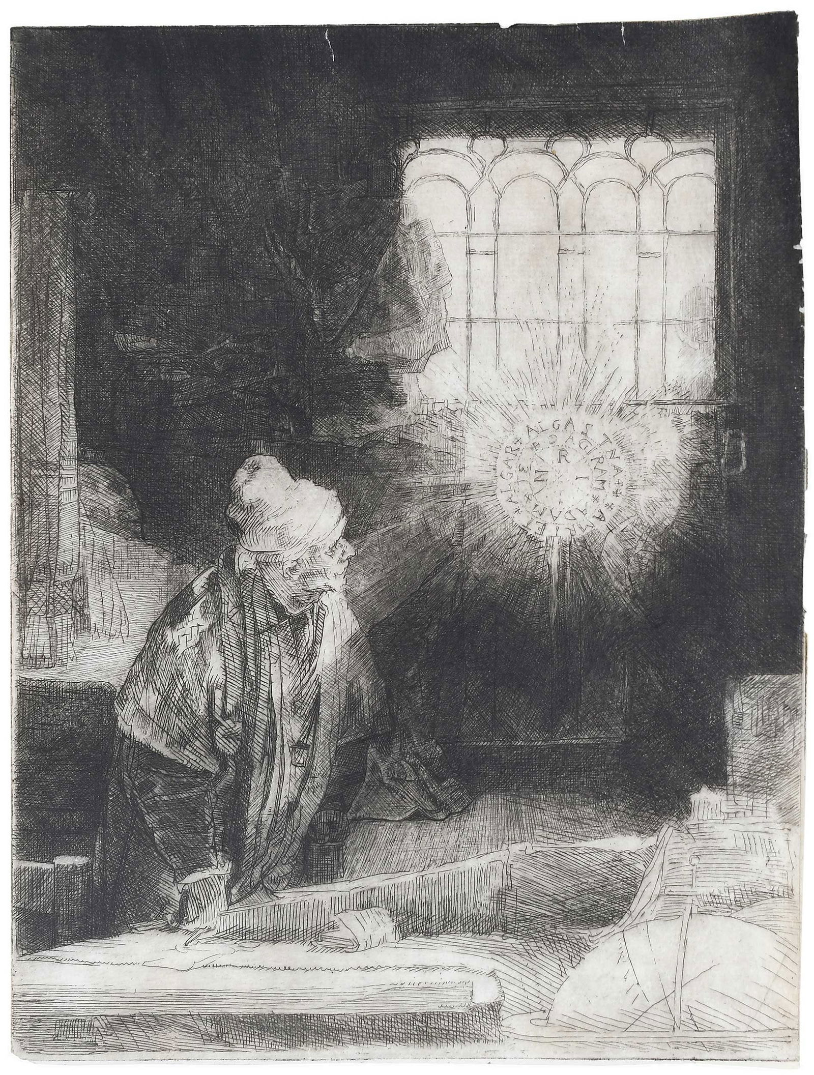 Rembrandt, Â A Scholar in his Study: (Rembrandt Harmensz van Rijn, Dutch, 1606-1669)A scholar in his study (formerly known as Faust but now identified as Dr. Fautrieus, Dutch philosopher) (N.H. 270 VI/VII, B. 270, H. 260), circa 1652,