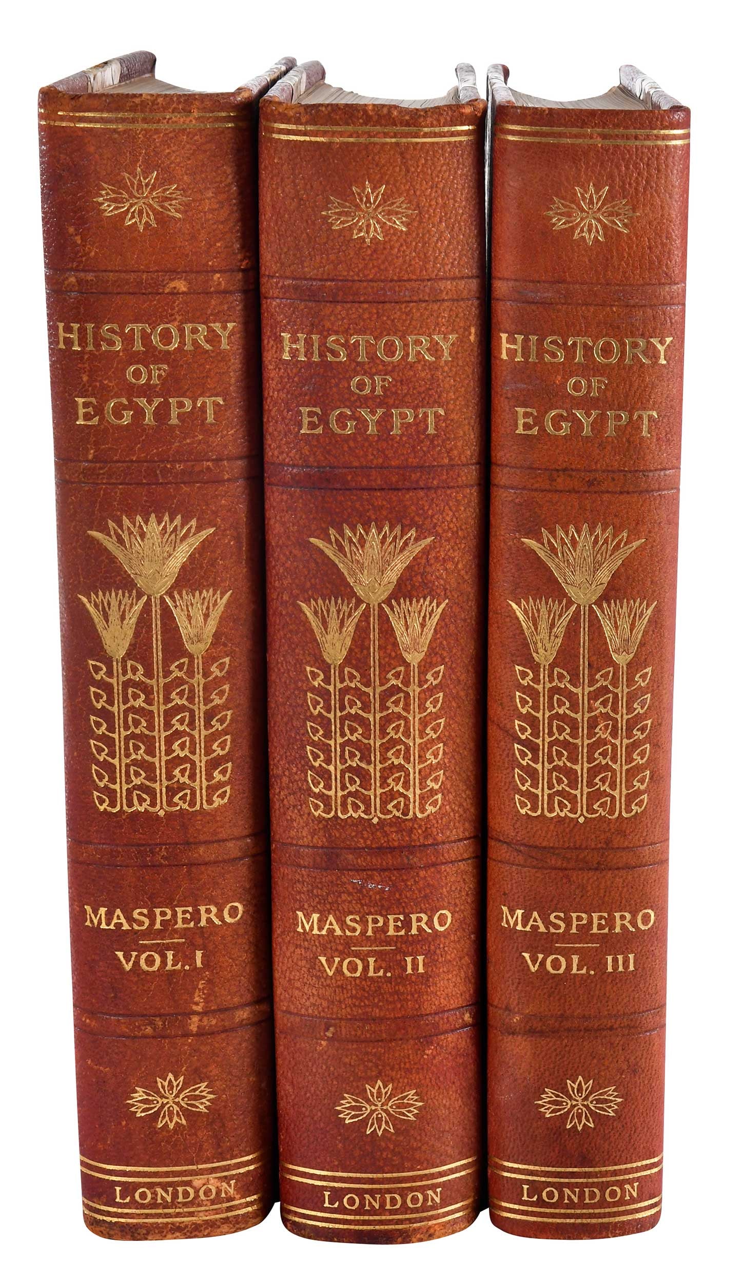 History of Egypt, Chaldea, Syria, Babylonia, and Assyria: by Gaston Maspero, et. al., translated by M. L. McClure, London: The Grolier Society, 1903-1906, Edition de Luxe, numbered 948 of 1,000, 13 volumes (complete), bound in three quarter red leather over