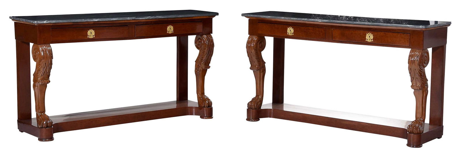 Pair of Empire Plum Pudding Mahogany Marble Top Pier Tables (1 of 14)