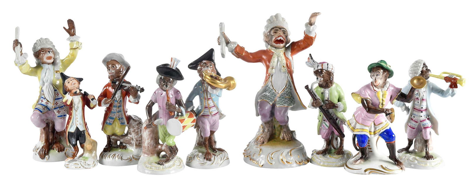21 Piece Assembled Porcelain Monkey Orchestra, Various Makers, One Meissen (1 of 11)