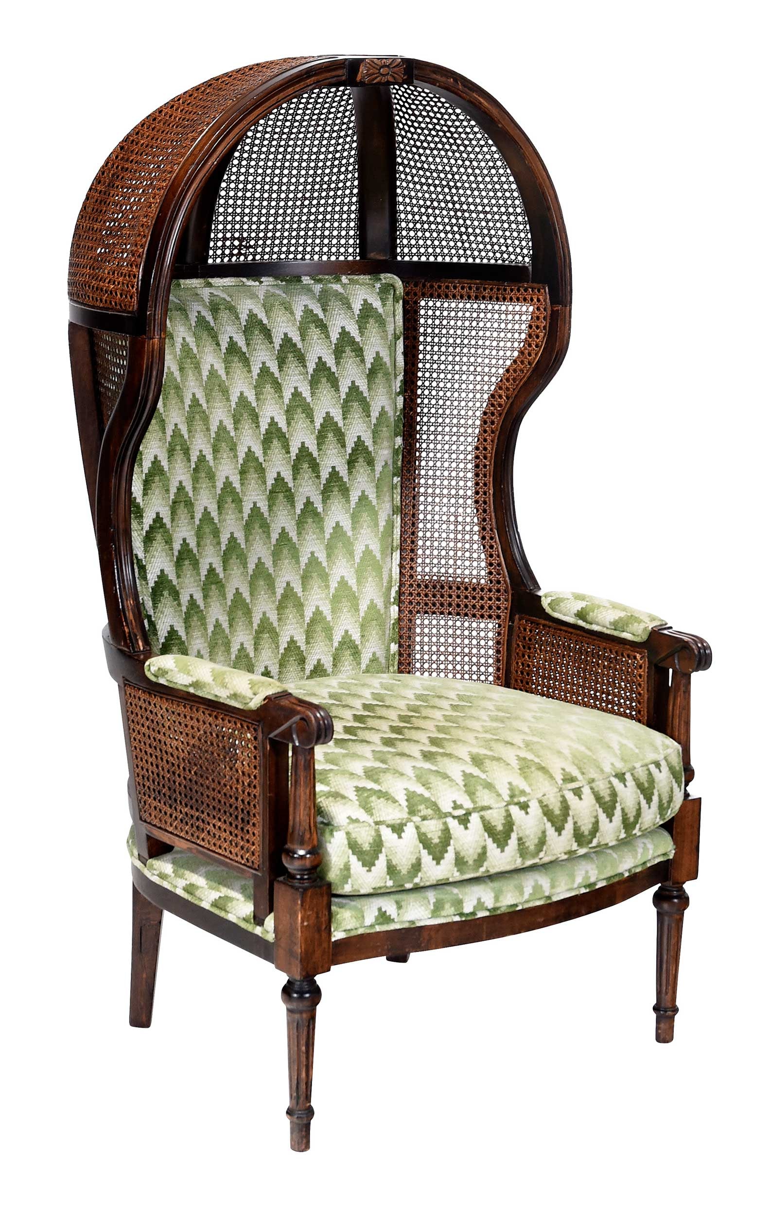 Louis XVI Style Caned Beech Porter Chair: 20th century, carved beech frame, caned bonnet and sides, 54 x 29 x 33 in., seat height 18-1/4 in.Provenance: Property from a Private Collection, Vero Beach, Florida