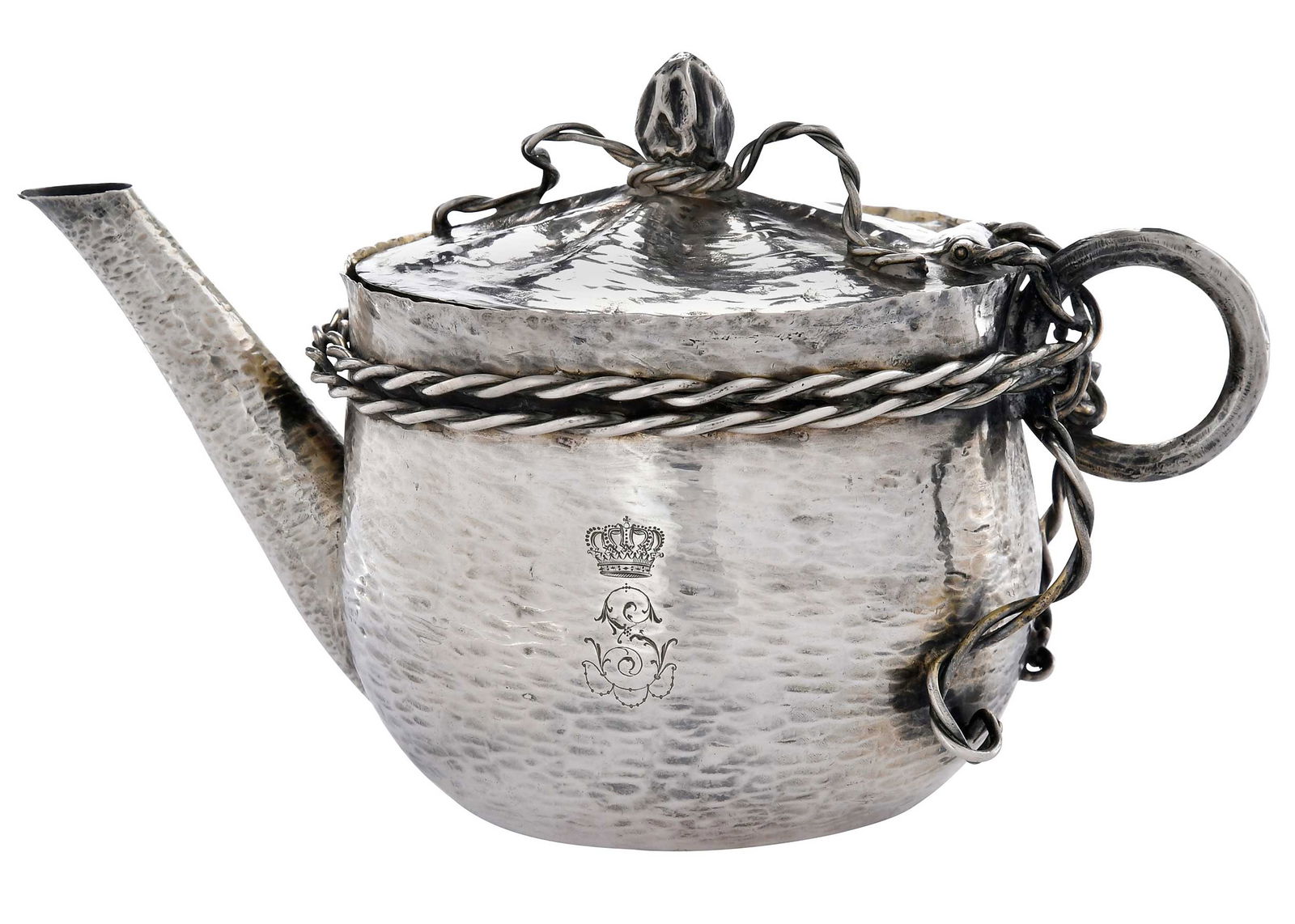 German Silver Hammered Finish Teapot (1 of 10)