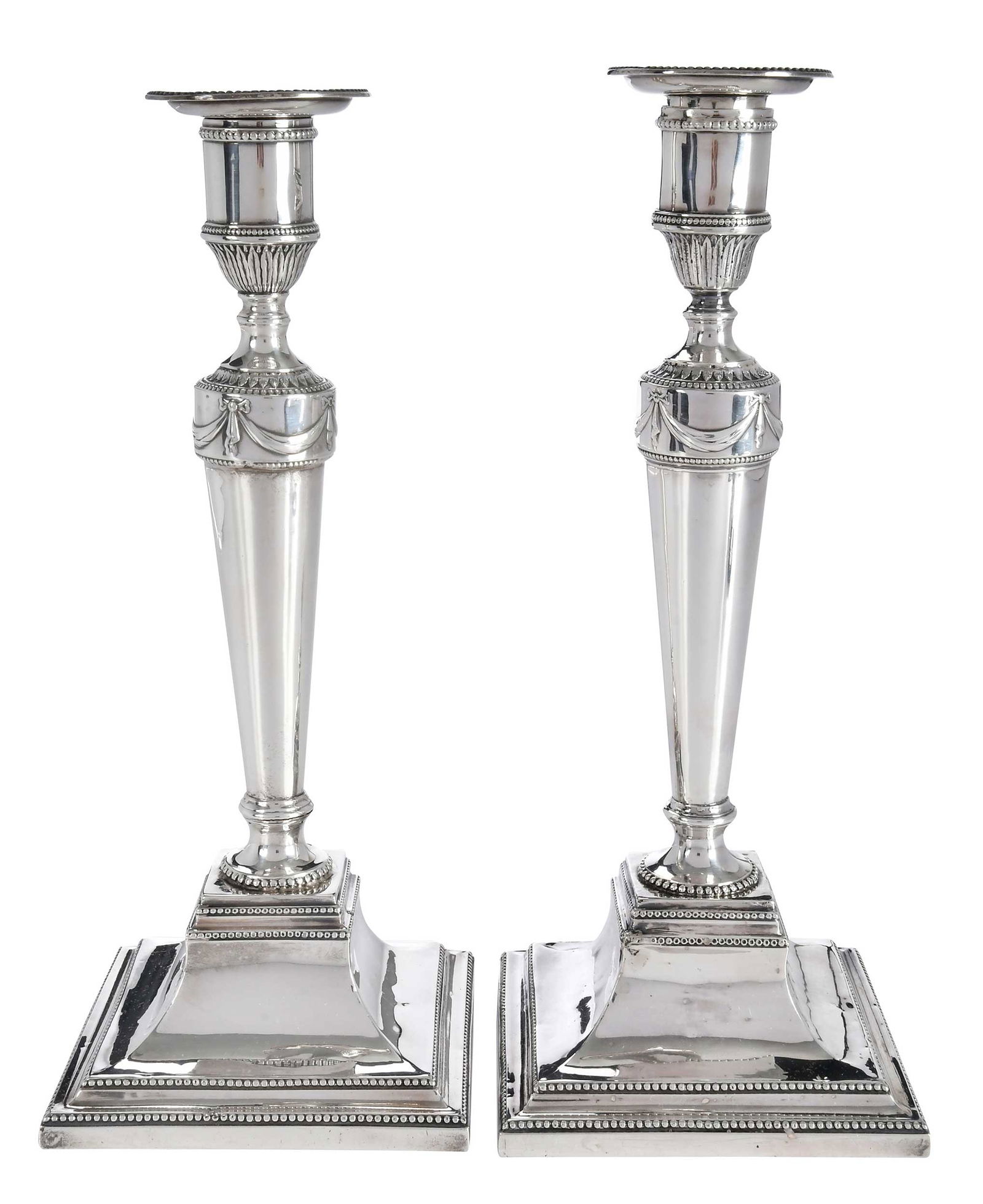 Pair of George III English Silver Candlesticks, Nathaniel Smith (1 of 7)