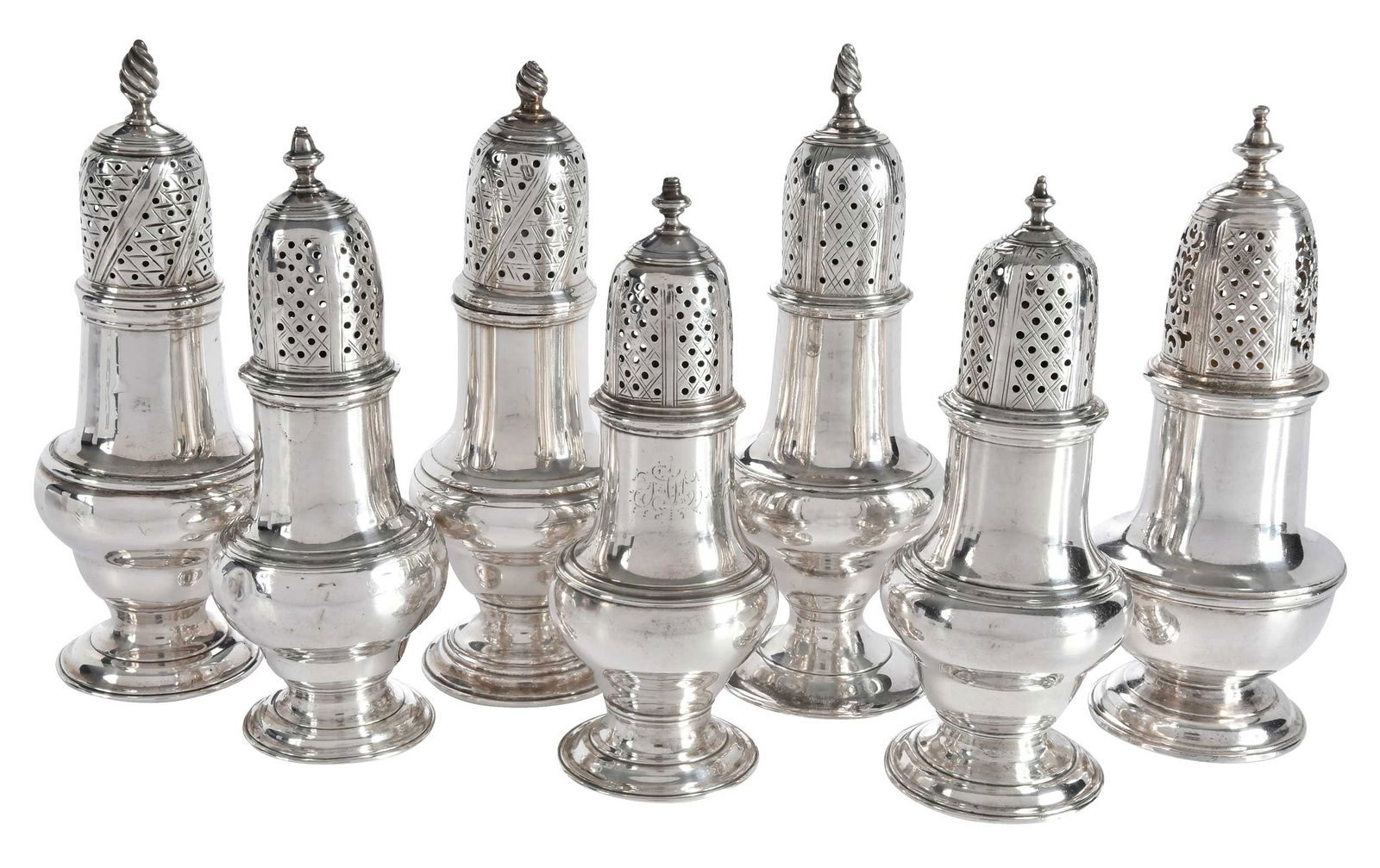 Seven Georgian English Silver Casters (1 of 10)