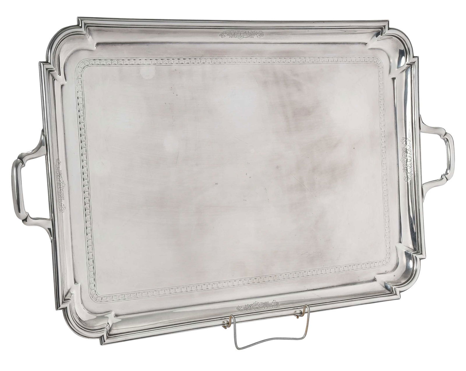 Large English Silver Two Handle Tray, Crichton Brothers: London, 1917, rectangular with canted corners, engraved floor border, no monograms, marks for Crichton Brothers, .925 fine, 174.12 oz. T.Provenance: Property from a Private Collection, Vero Beach,