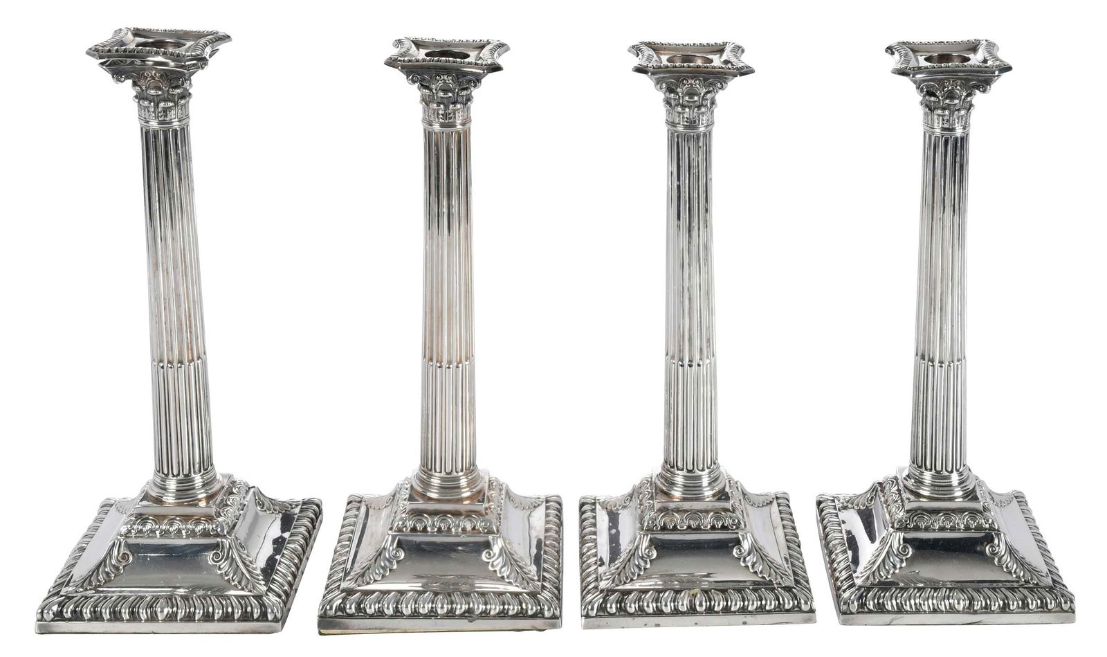 Set of Four Silver Plate Corinthian Column Candlesticks (1 of 7)
