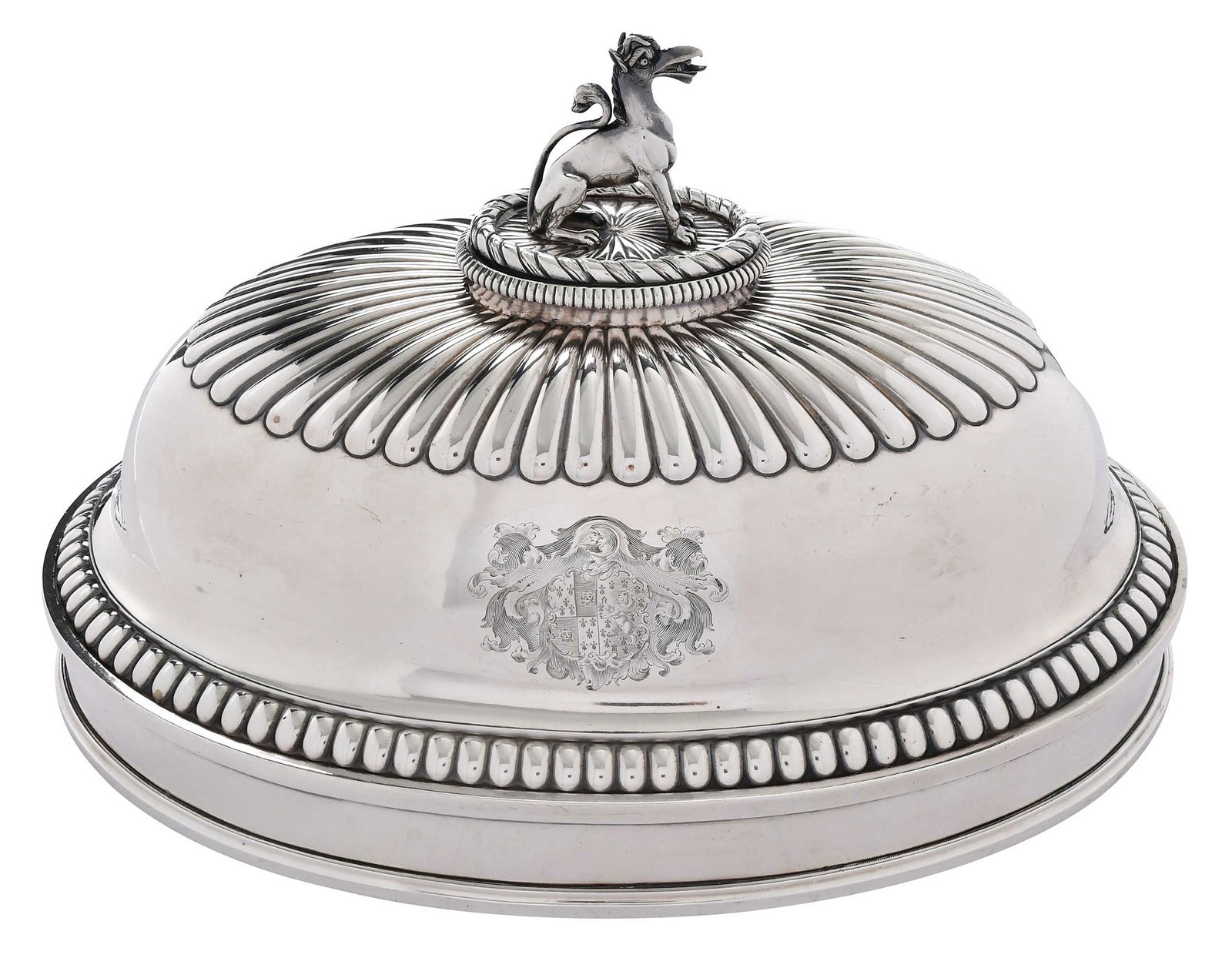 Old Sheffield Plate Entree Cover with English Silver Griffin Finial (1 of 6)