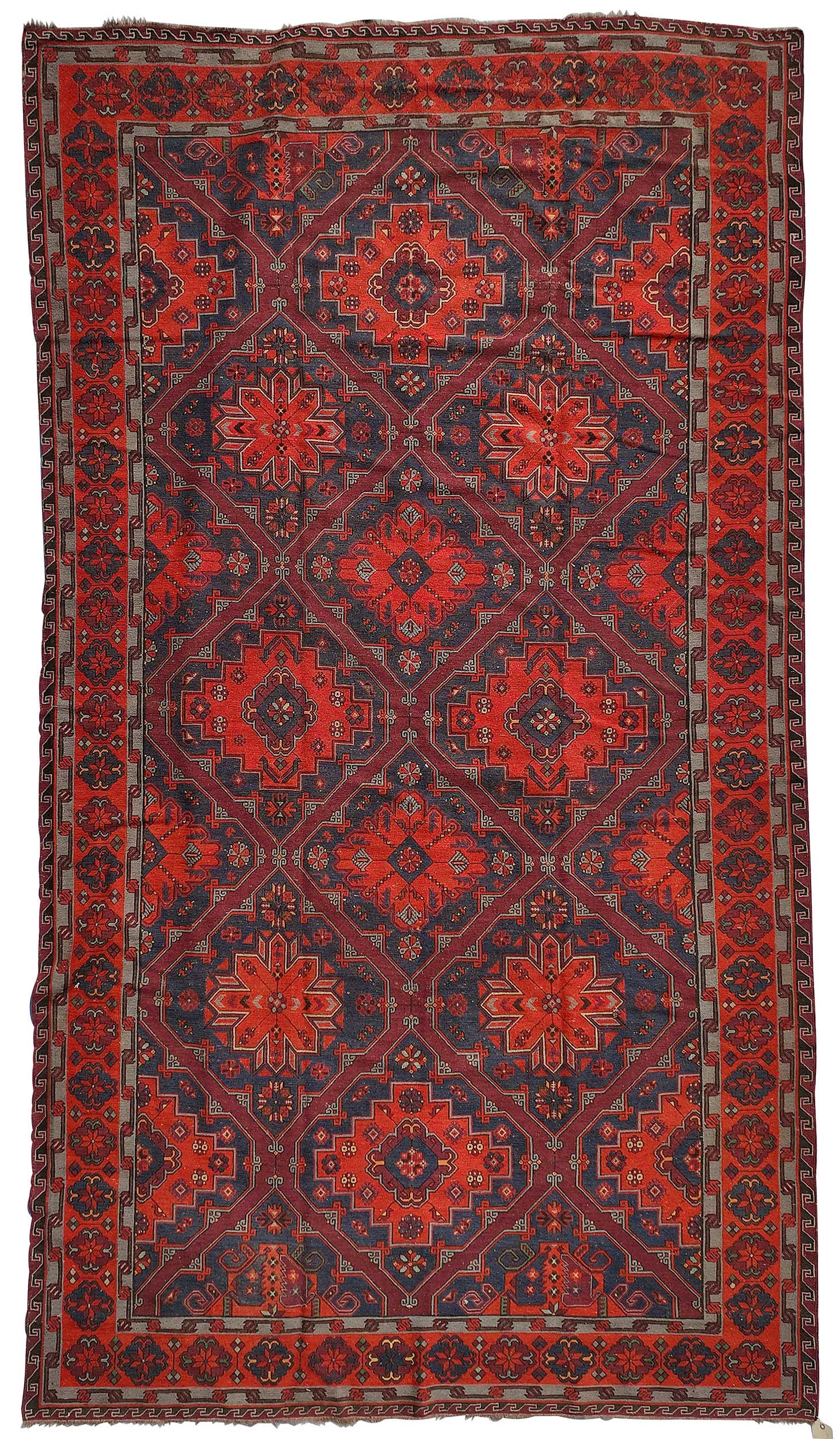 Sharkoy Kilim: late 20th century, red ground, white main border, 9 ft. 8 in. x 6 ft. 11 in. 