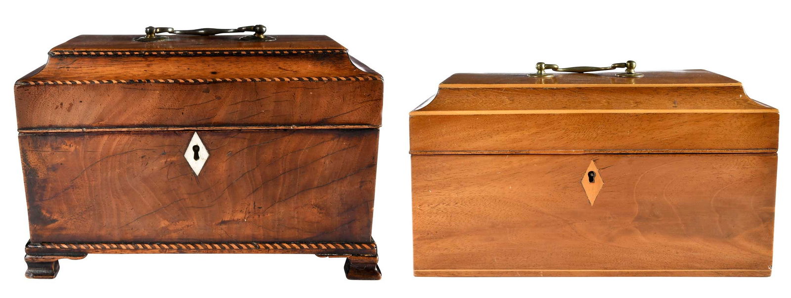 Two Georgian Inlaid Sarcophagus Form Tea Caddies (1 of 9)