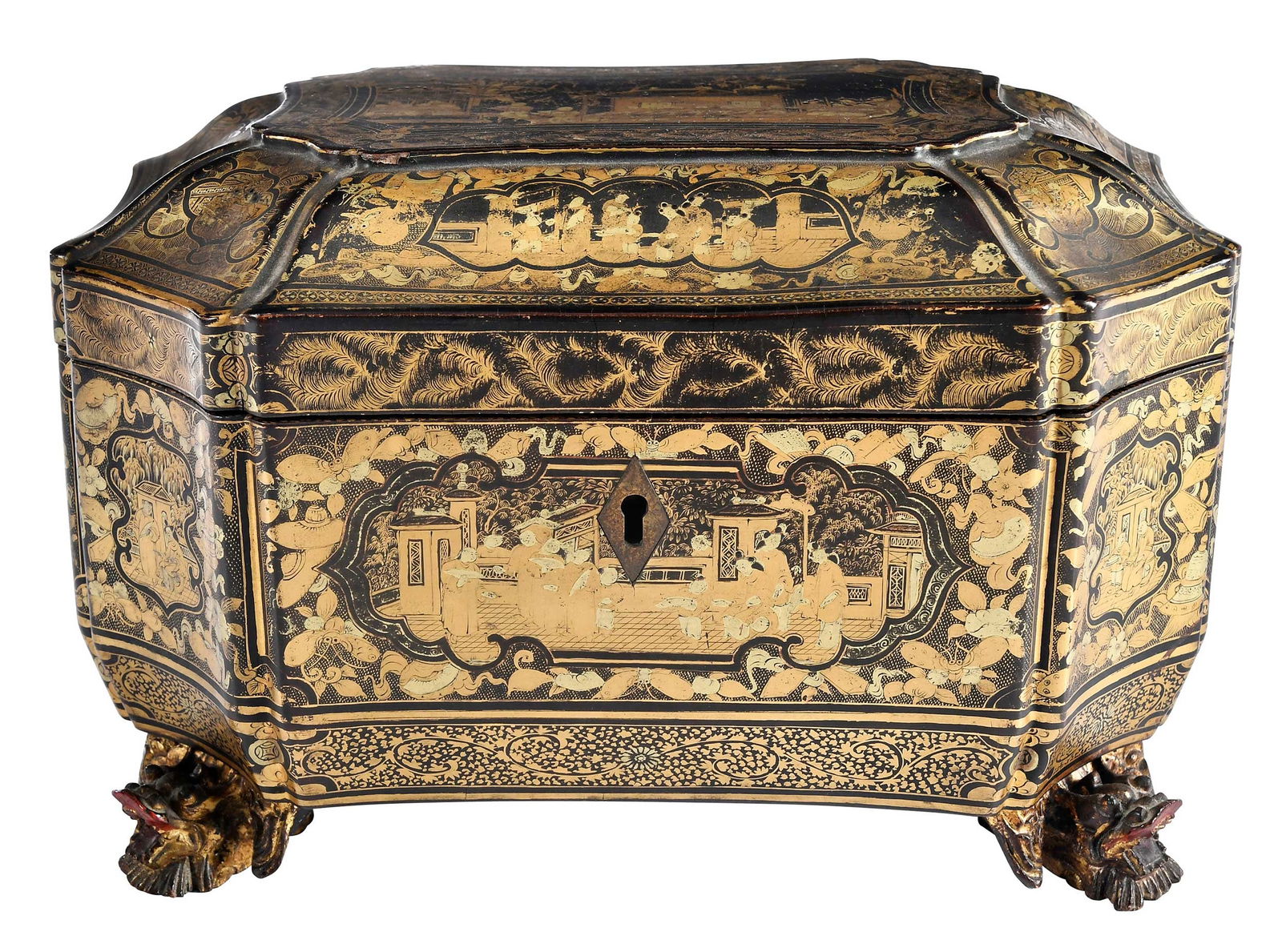 Chinese Export Lacquered and Gilt Decorated Tea Caddy (1 of 11)