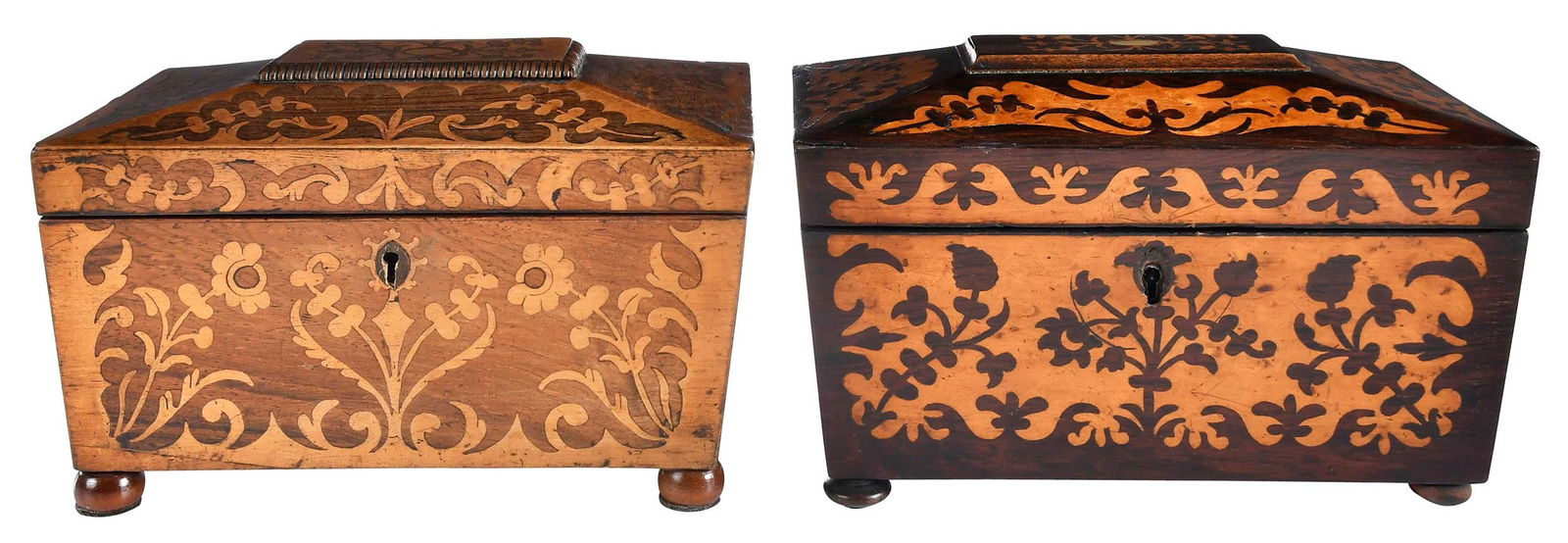 Two Regency Floral Marquetry Inlaid Rosewood Tea Caddies (1 of 8)