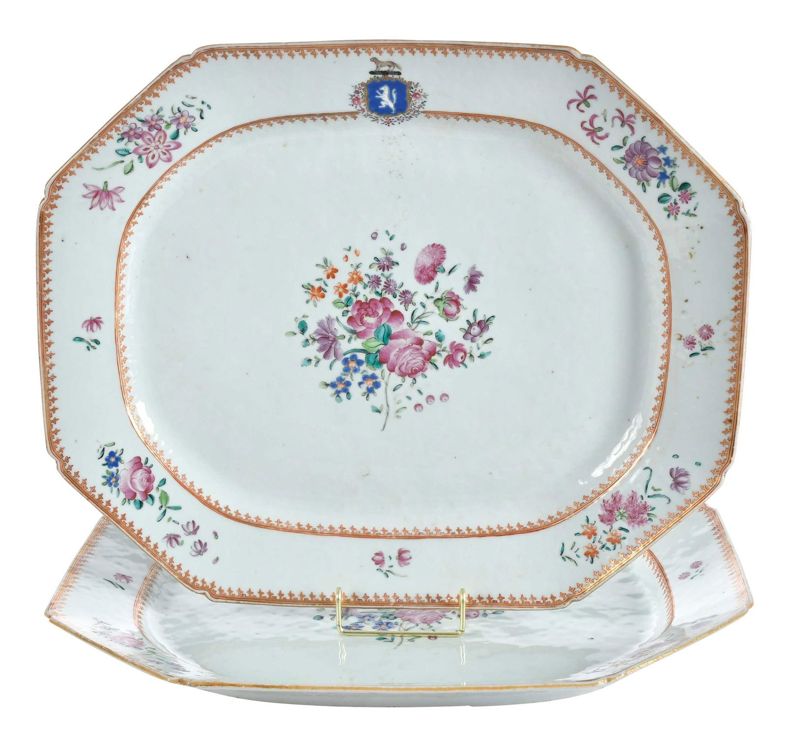 Pair of Large Chinese Export Armorial Porcelain Platters, Howell (1 of 8)