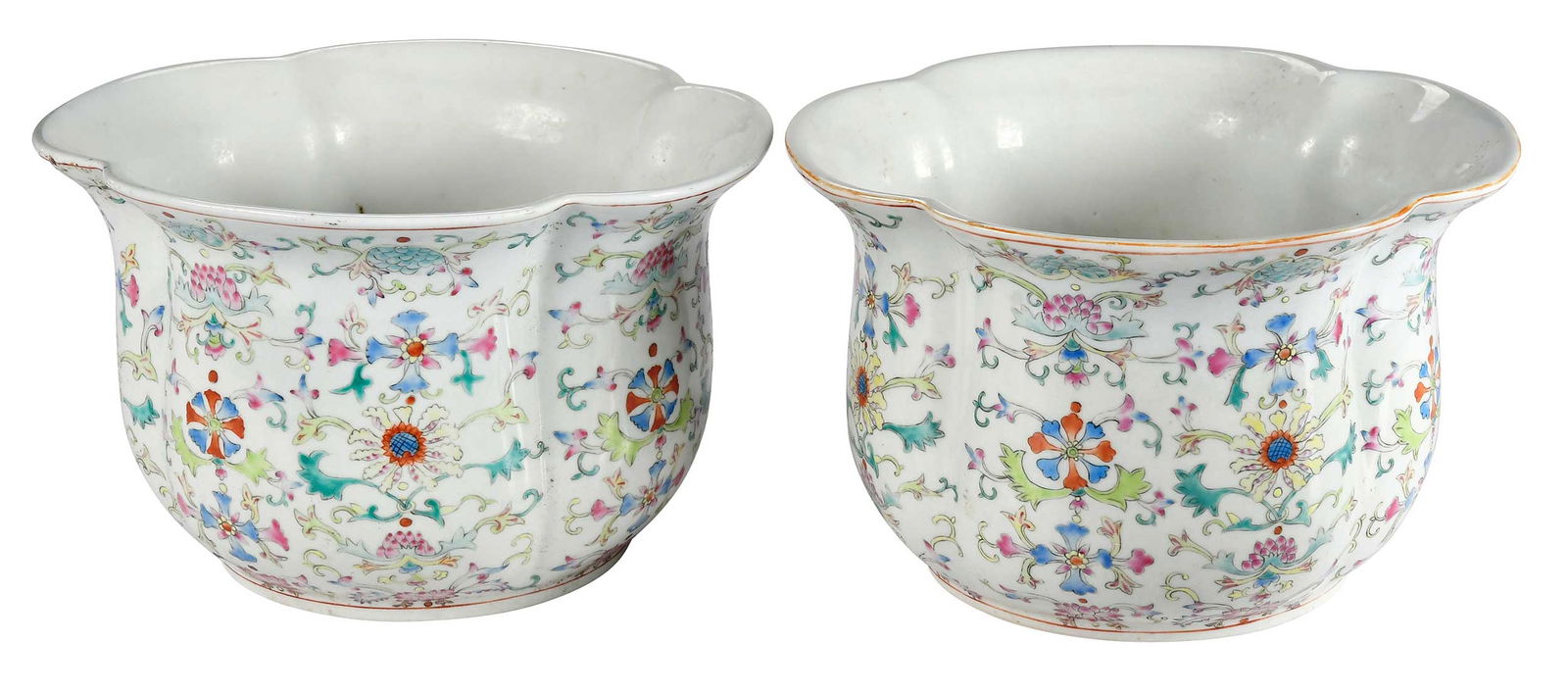 Two Chinese Export Floral Decorated Porcelain Cachepots (1 of 5)