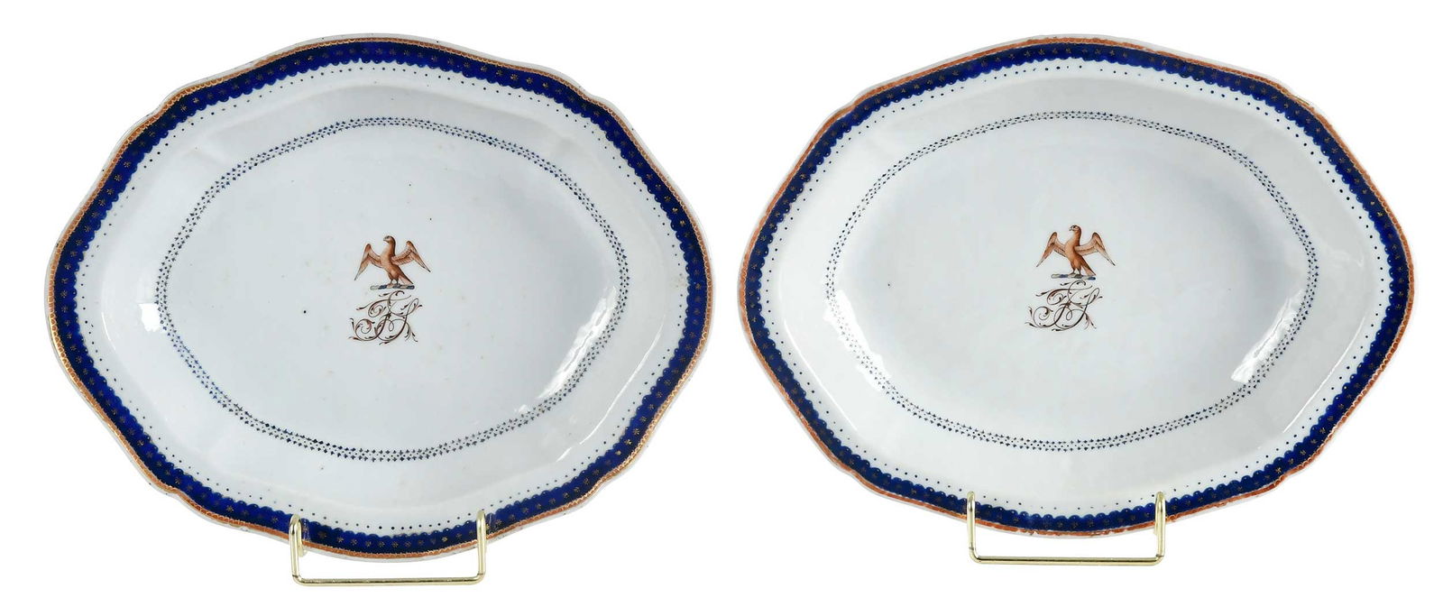 Pair of Chinese Export Armorial Oval Dishes, Stratton or Slaughter (1 of 6)