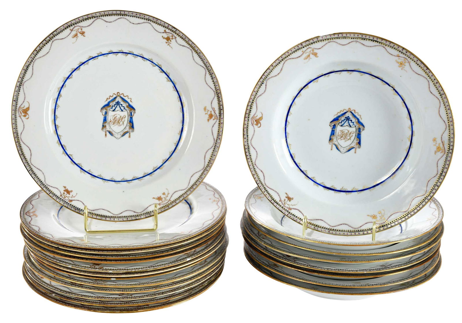 Set of 22 Chinese Export Monogrammed Porcelain Dishes (1 of 5)