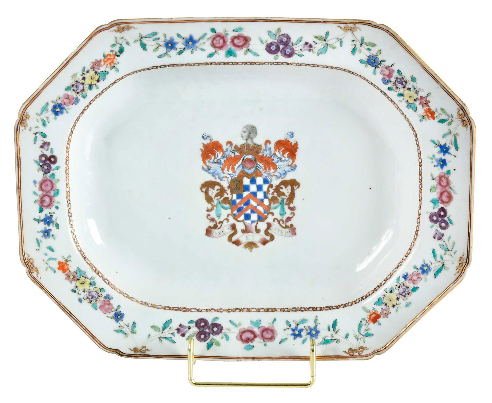 Chinese Export Armorial Octagonal Serving Dish, Clerke (1 of 6)