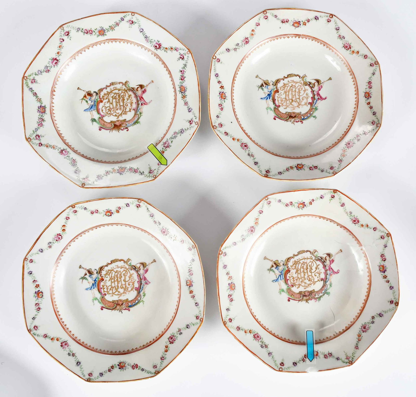 Five Chinese Export Monogrammed Soup Plates - 3