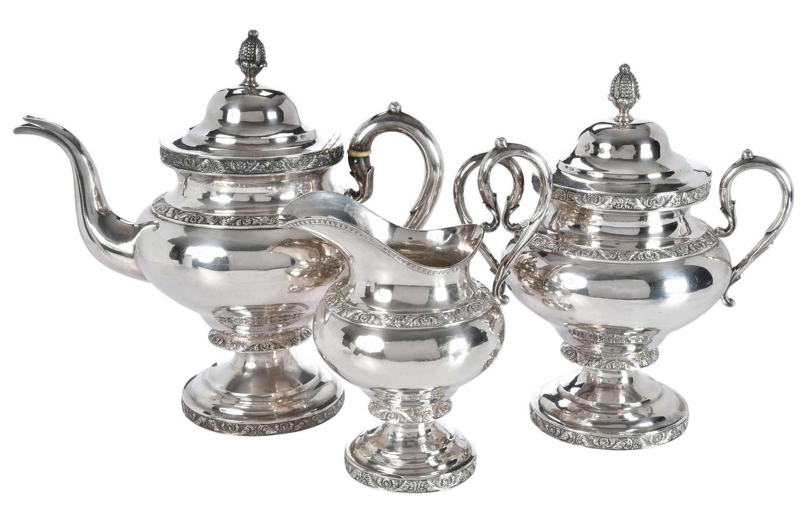 Three Piece Coin Silver Tea Service (1 of 8)