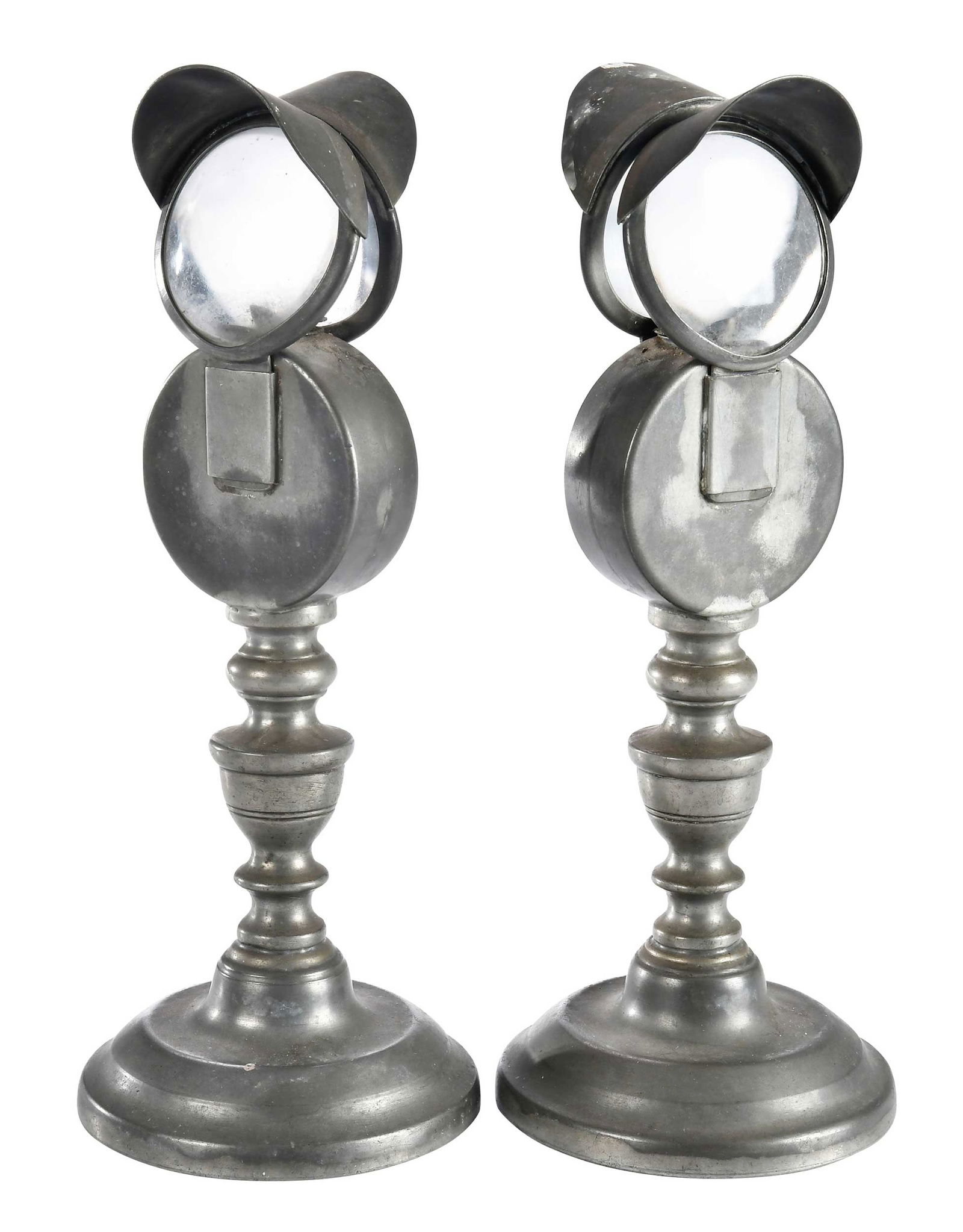 Pair of Pewter Double Bullseye Whale Oil Lamps (1 of 5)