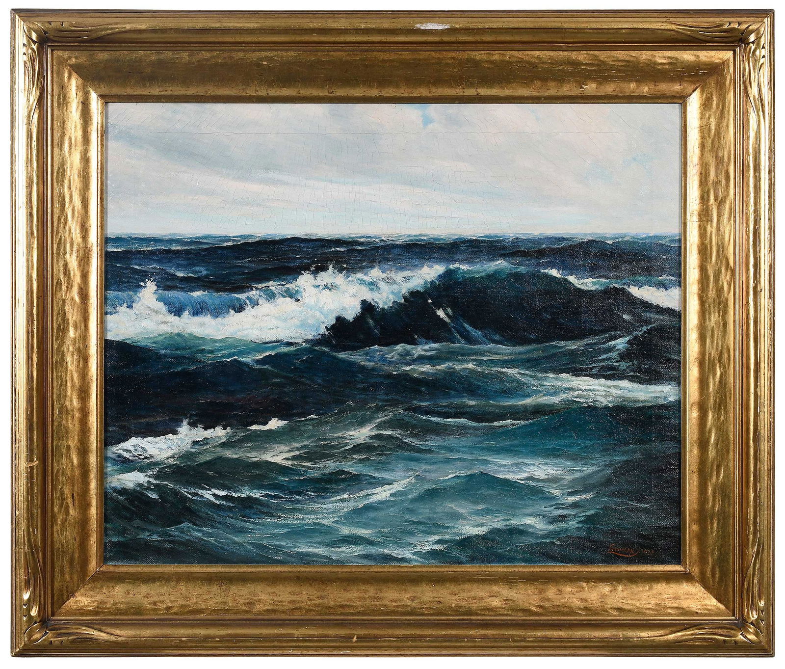 Leon Lundmark: Sweden/America (1875-1942)Provenance: Private CollectionSeascape, Lake Michigan, 1921, signed and dated lower right, "Lundmark 1921", inscribed with artist's name verso, oil on canvas, 24 x 40 in.;