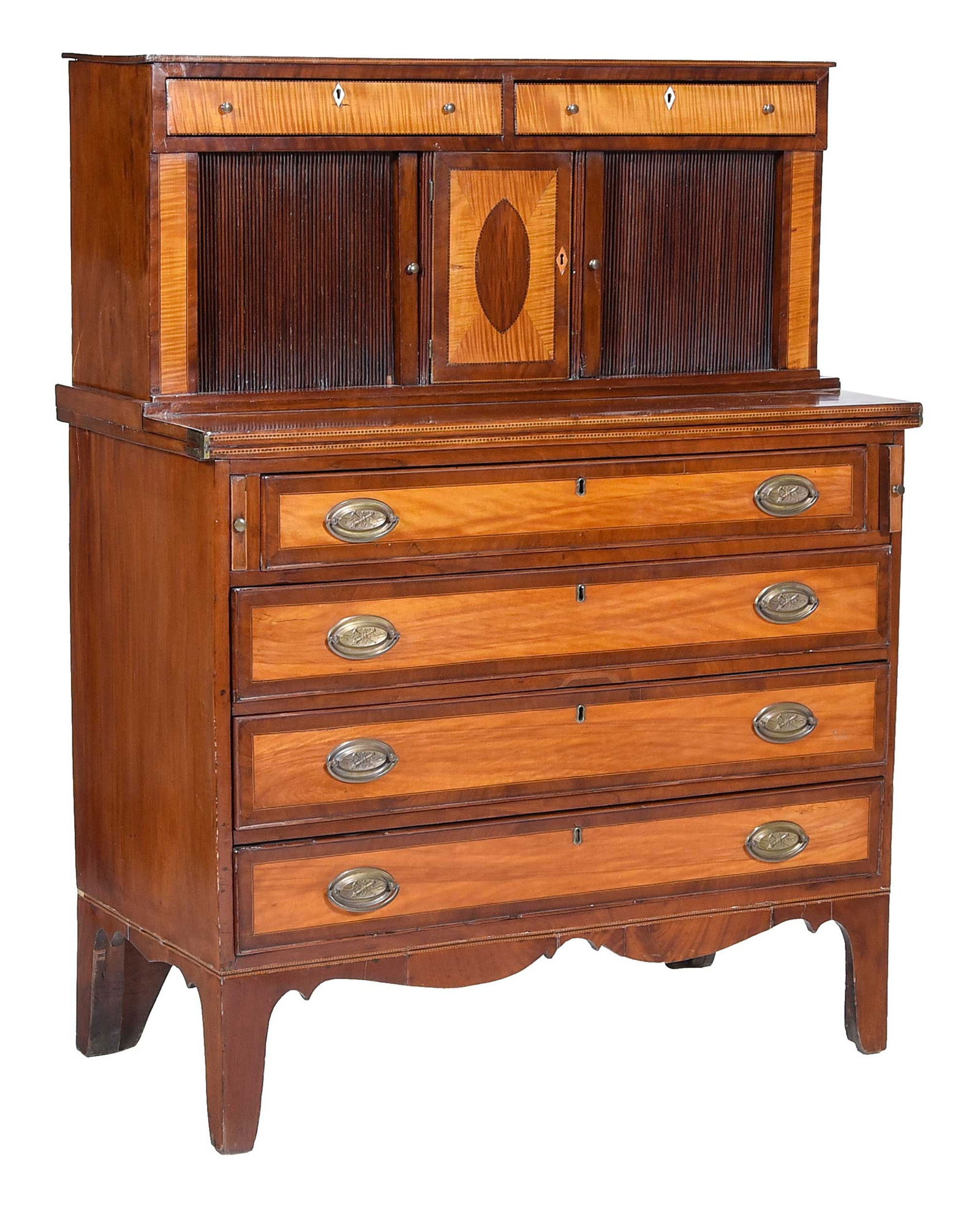 New England Federal Inlaid Mahogany and Maple Tambour Desk, Prickett Provenance (1 of 18)