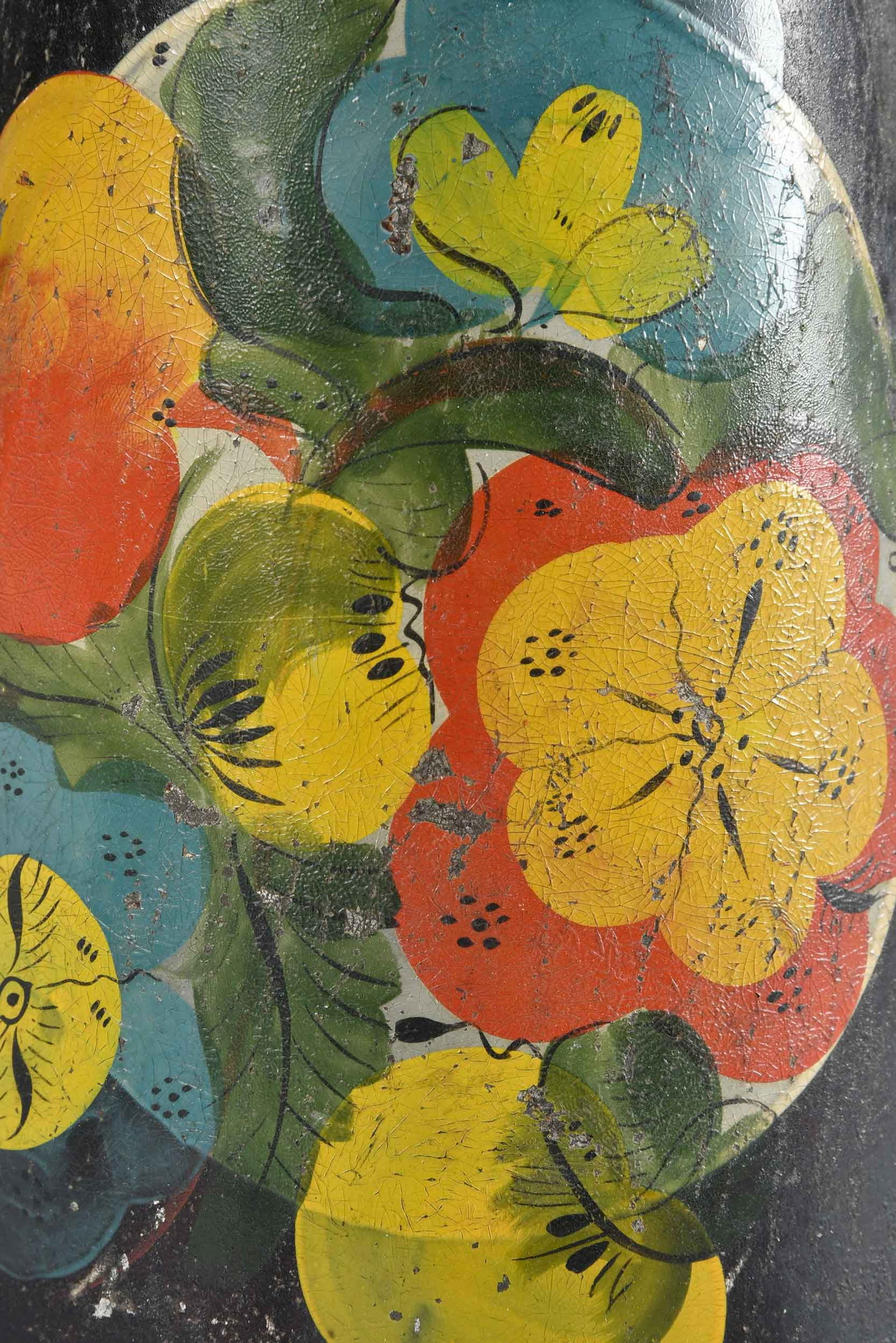 Seven Paint Decorated Black Toleware Objects - 4